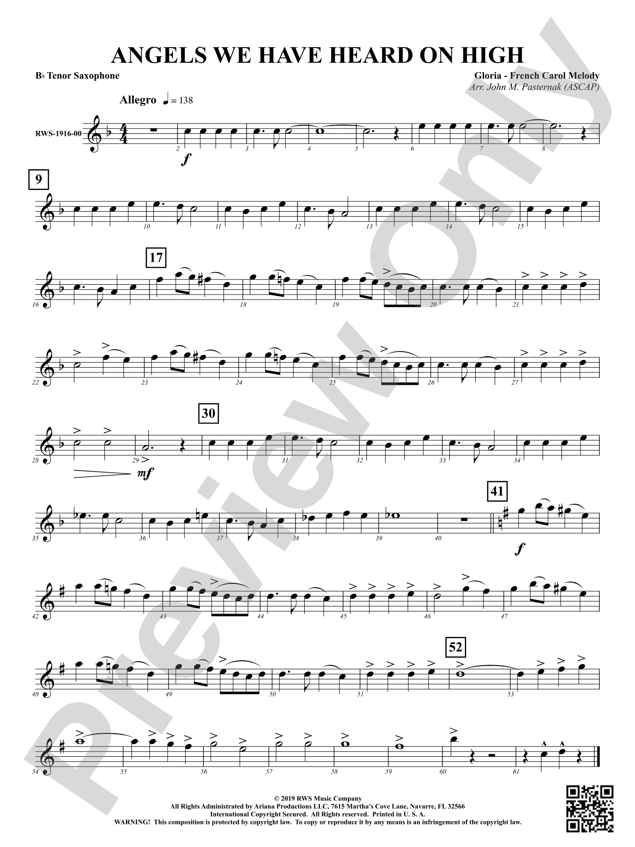 Angels We Have Heard On High: B-flat Tenor Saxophone