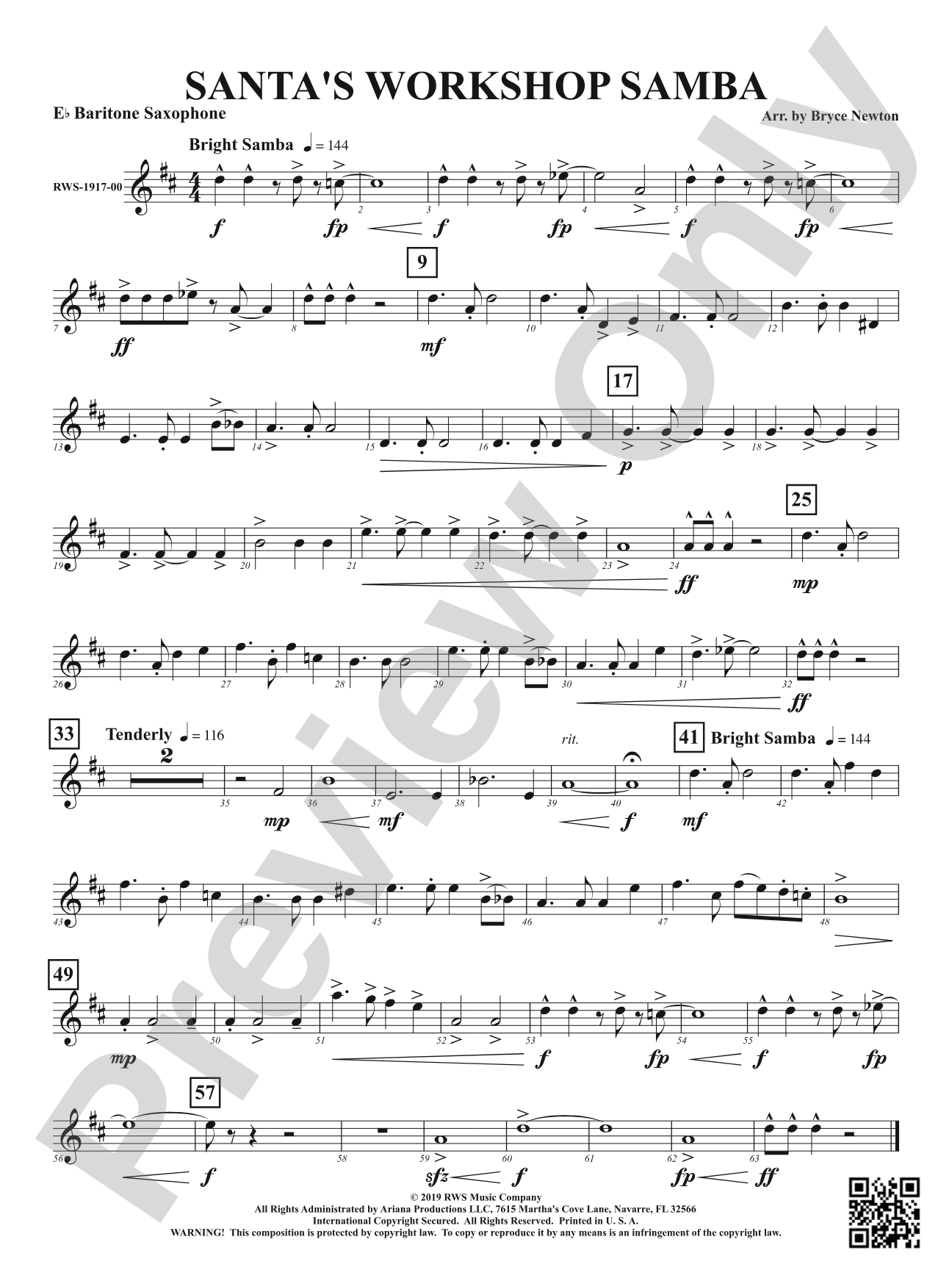 Santa's Workshop Samba: E-flat Baritone Saxophone