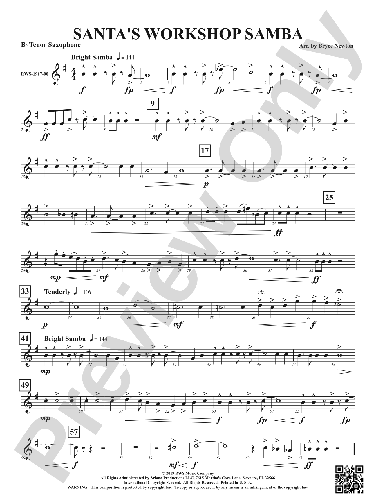 Santa's Workshop Samba: B-flat Tenor Saxophone