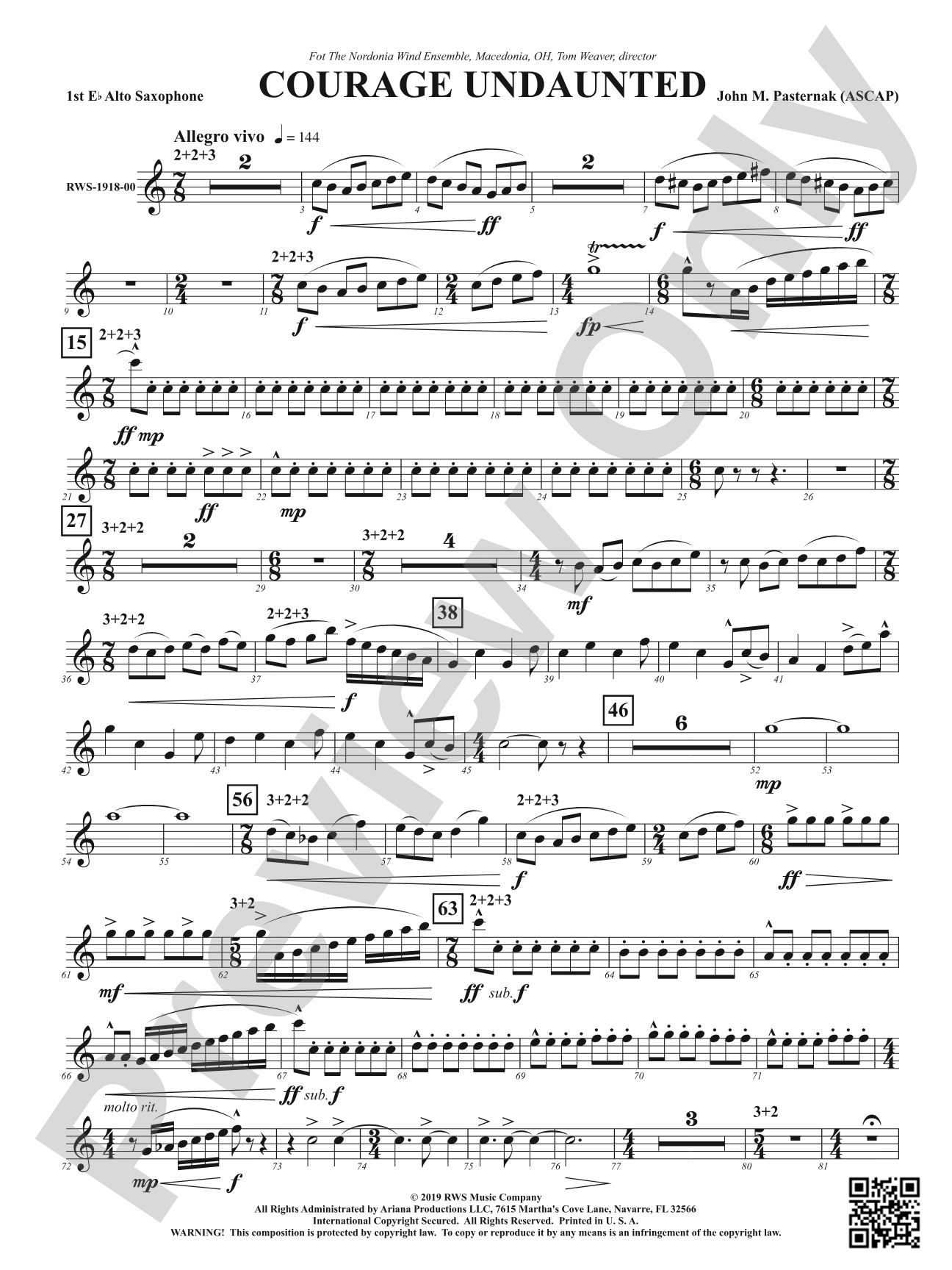 Courage Undaunted: 1st E-flat Alto Saxophone