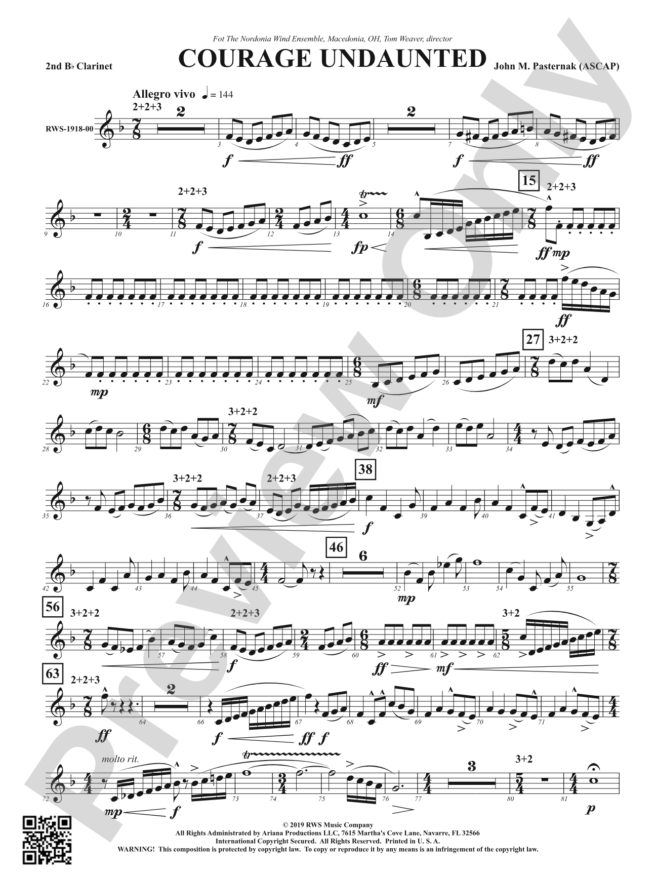 Courage Undaunted: 2nd B-flat Clarinet