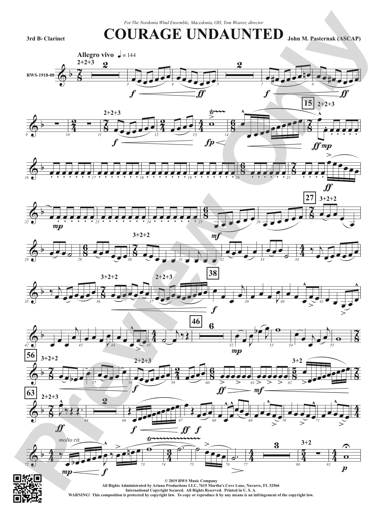 Courage Undaunted: 3rd B-flat Clarinet