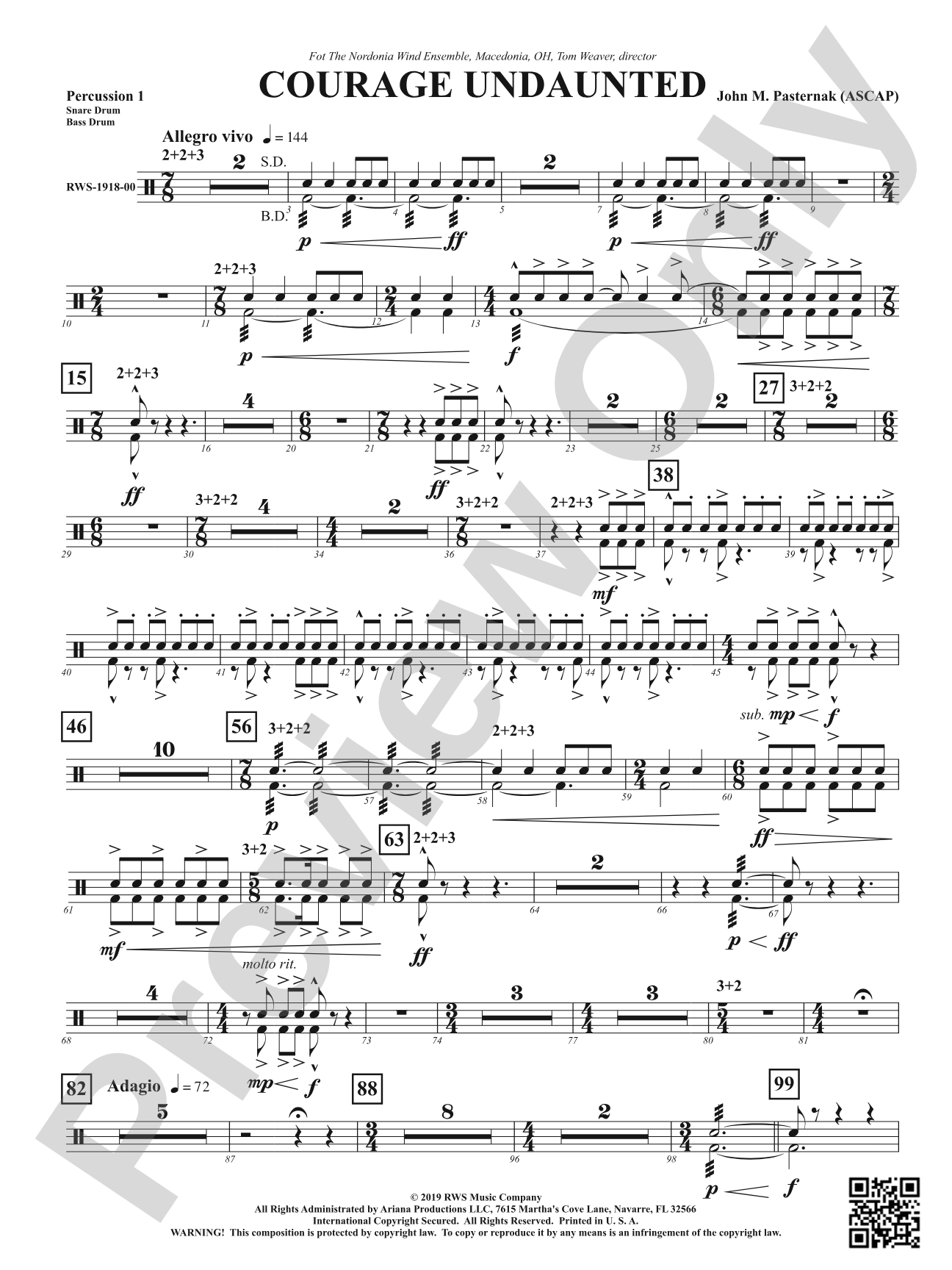 Courage Undaunted: 1st Percussion