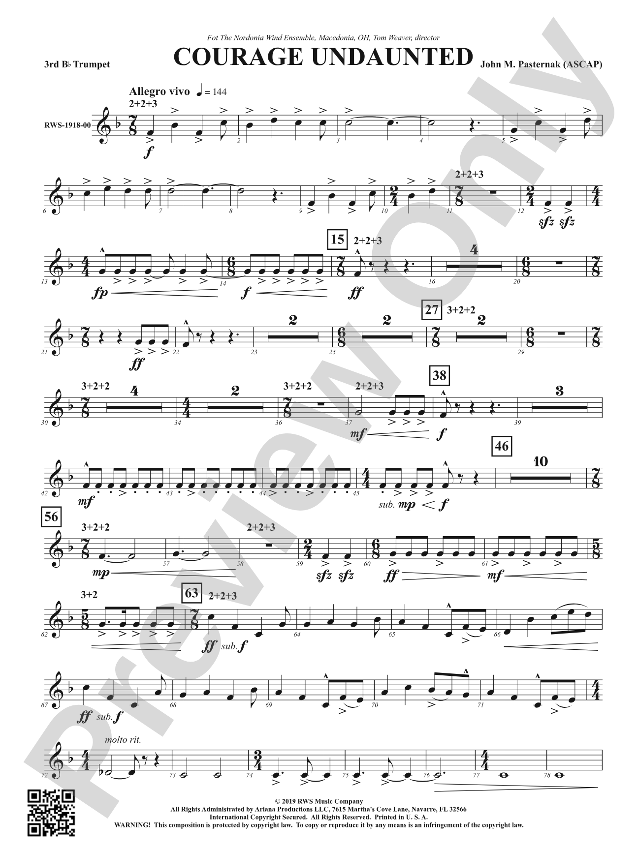 Courage Undaunted: 3rd B-flat Trumpet