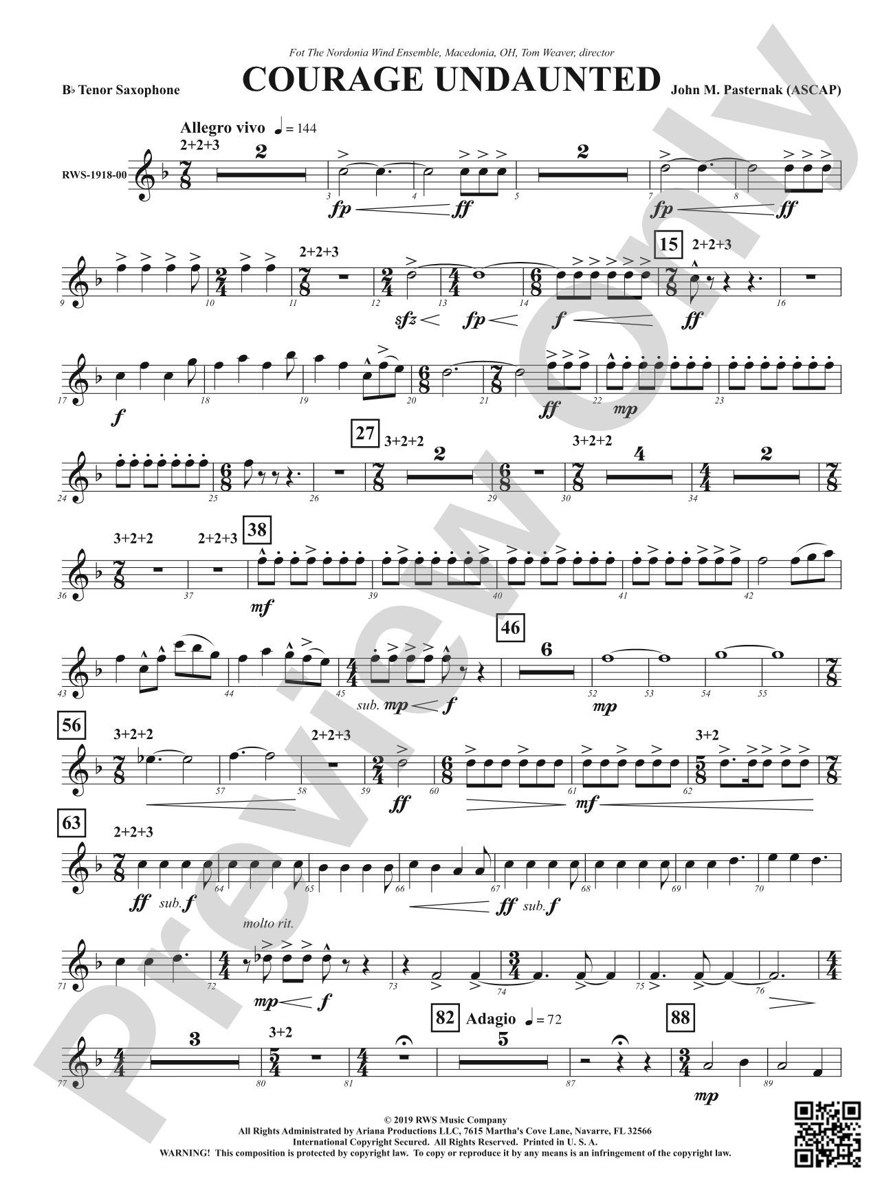 Courage Undaunted: B-flat Tenor Saxophone