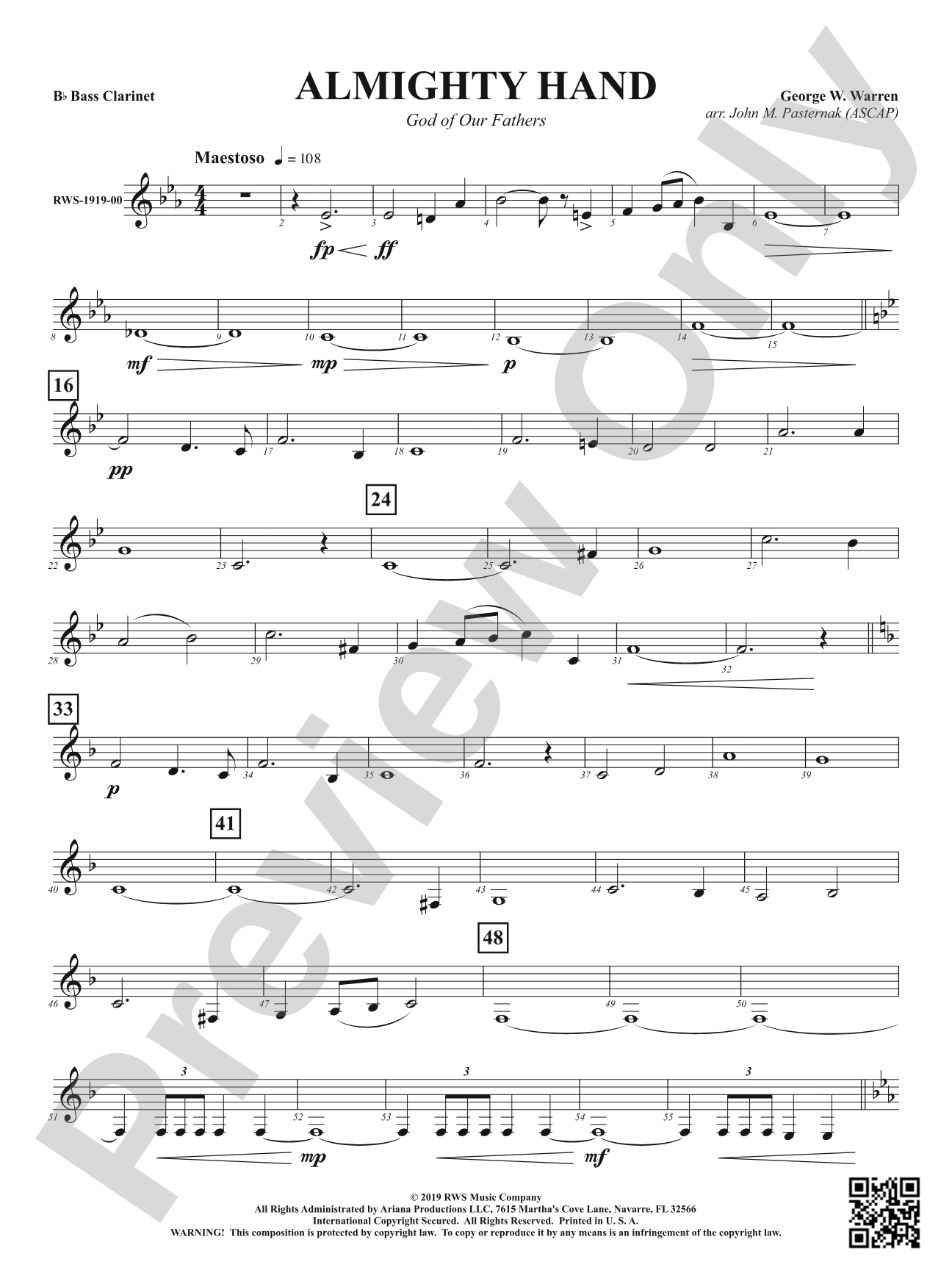 Almighty Hand - God of Our Fathers: B-flat Bass Clarinet