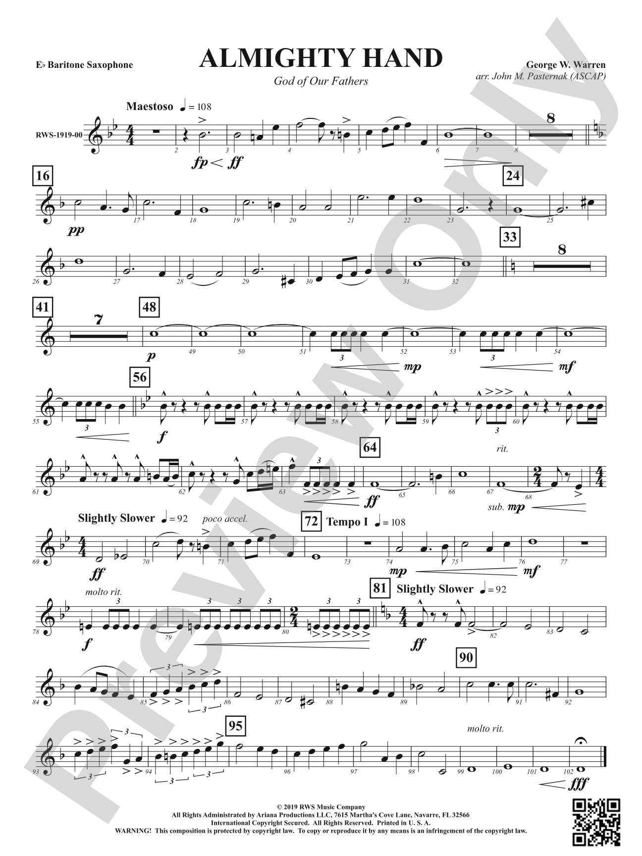 Almighty Hand - God of Our Fathers: E-flat Baritone Saxophone