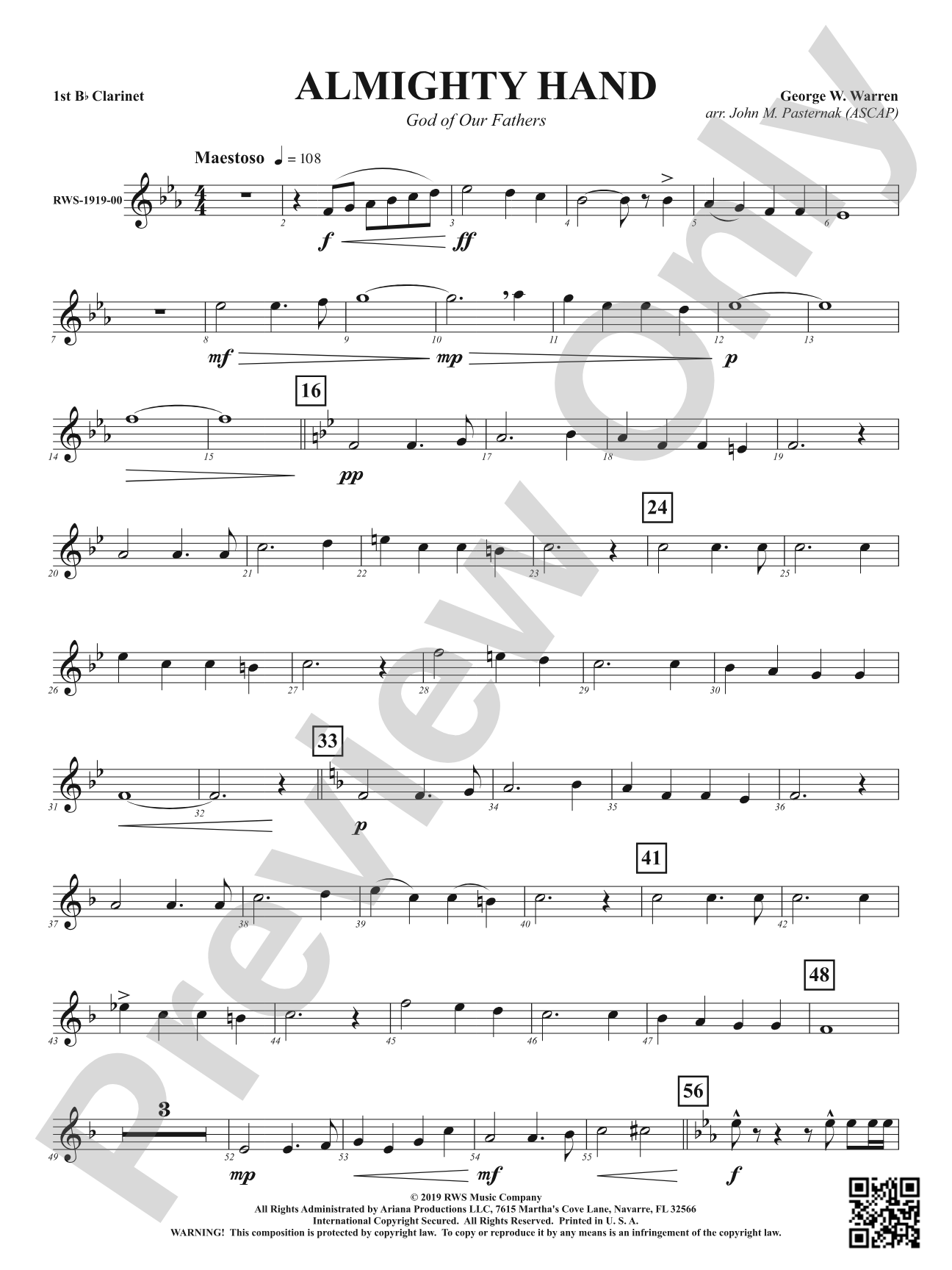 Almighty Hand - God of Our Fathers: 1st B-flat Clarinet