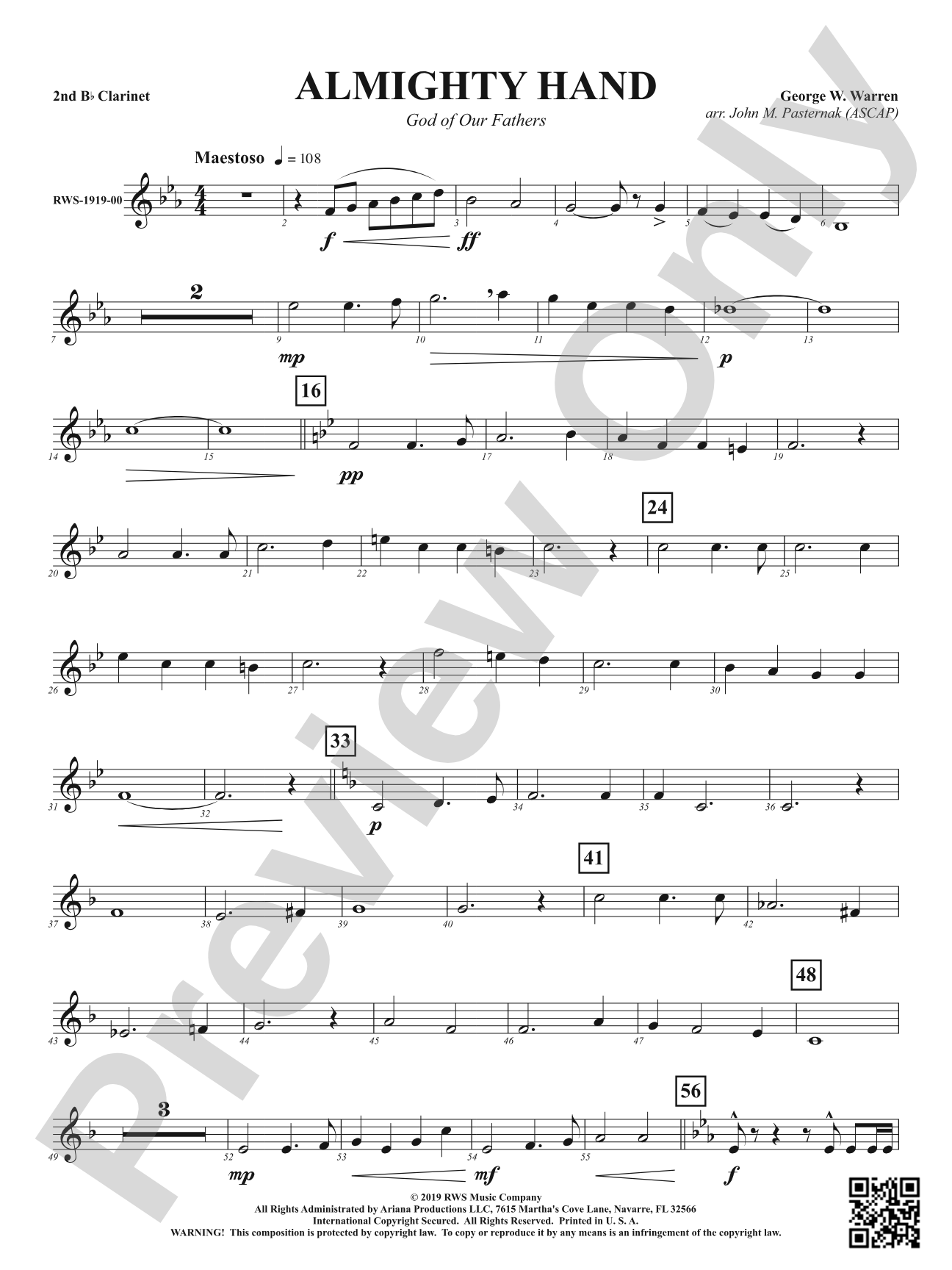 Almighty Hand - God of Our Fathers: 2nd B-flat Clarinet