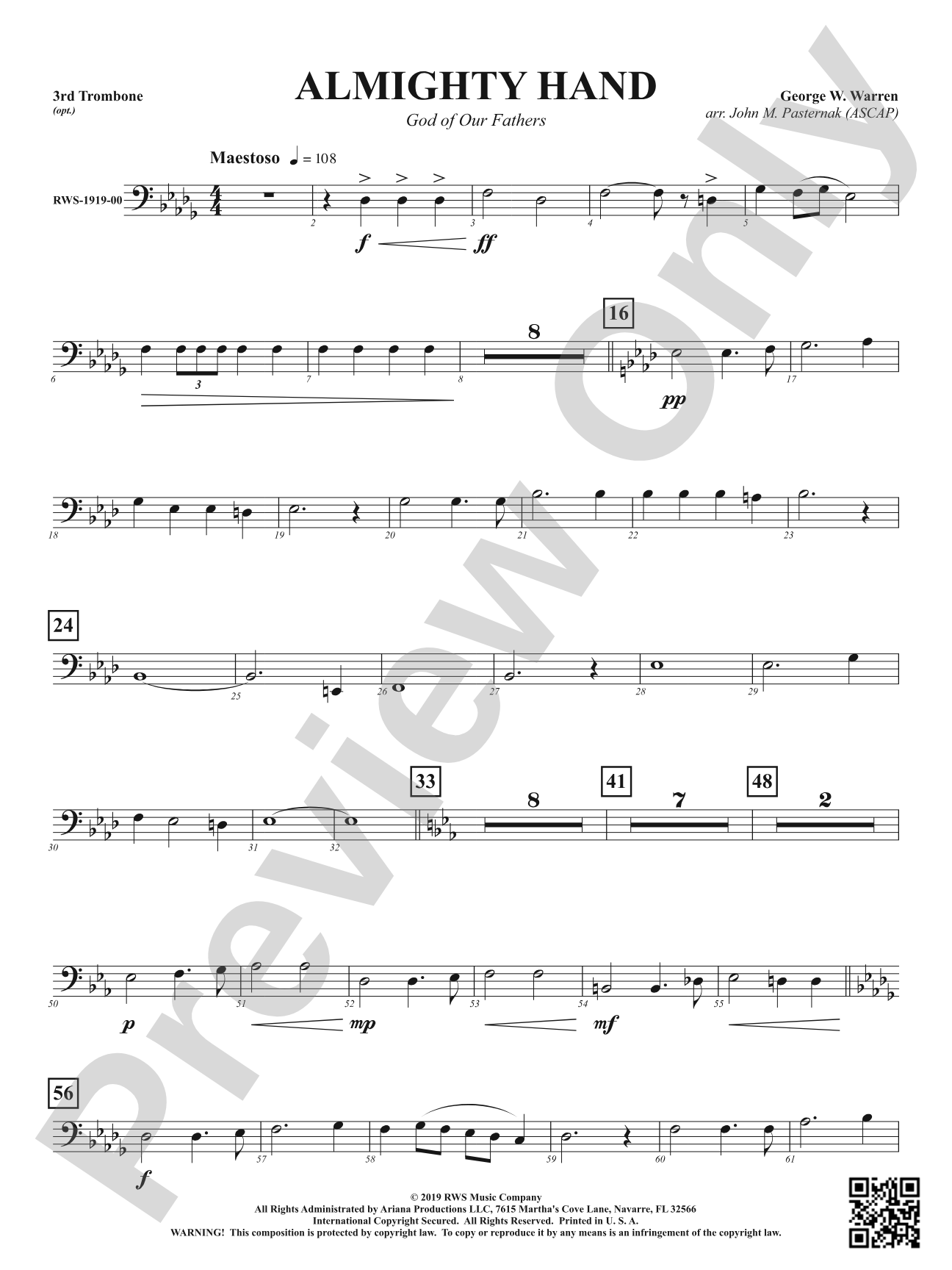 Almighty Hand - God of Our Fathers: Optional 3rd Trombone