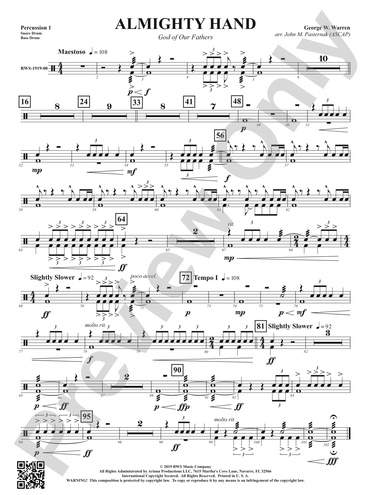 Almighty Hand - God of Our Fathers: 1st Percussion
