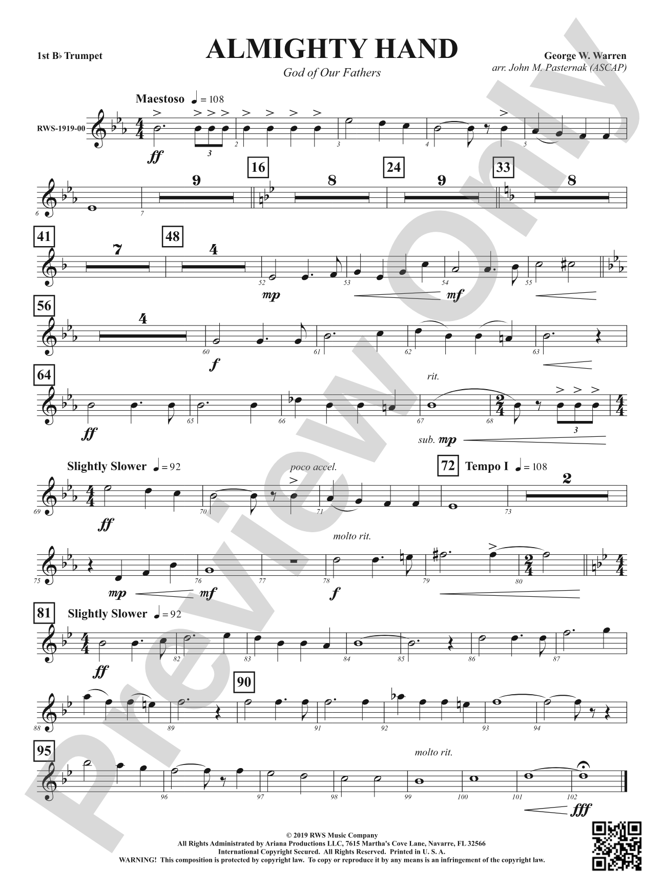Almighty Hand - God of Our Fathers: 1st B-flat Trumpet