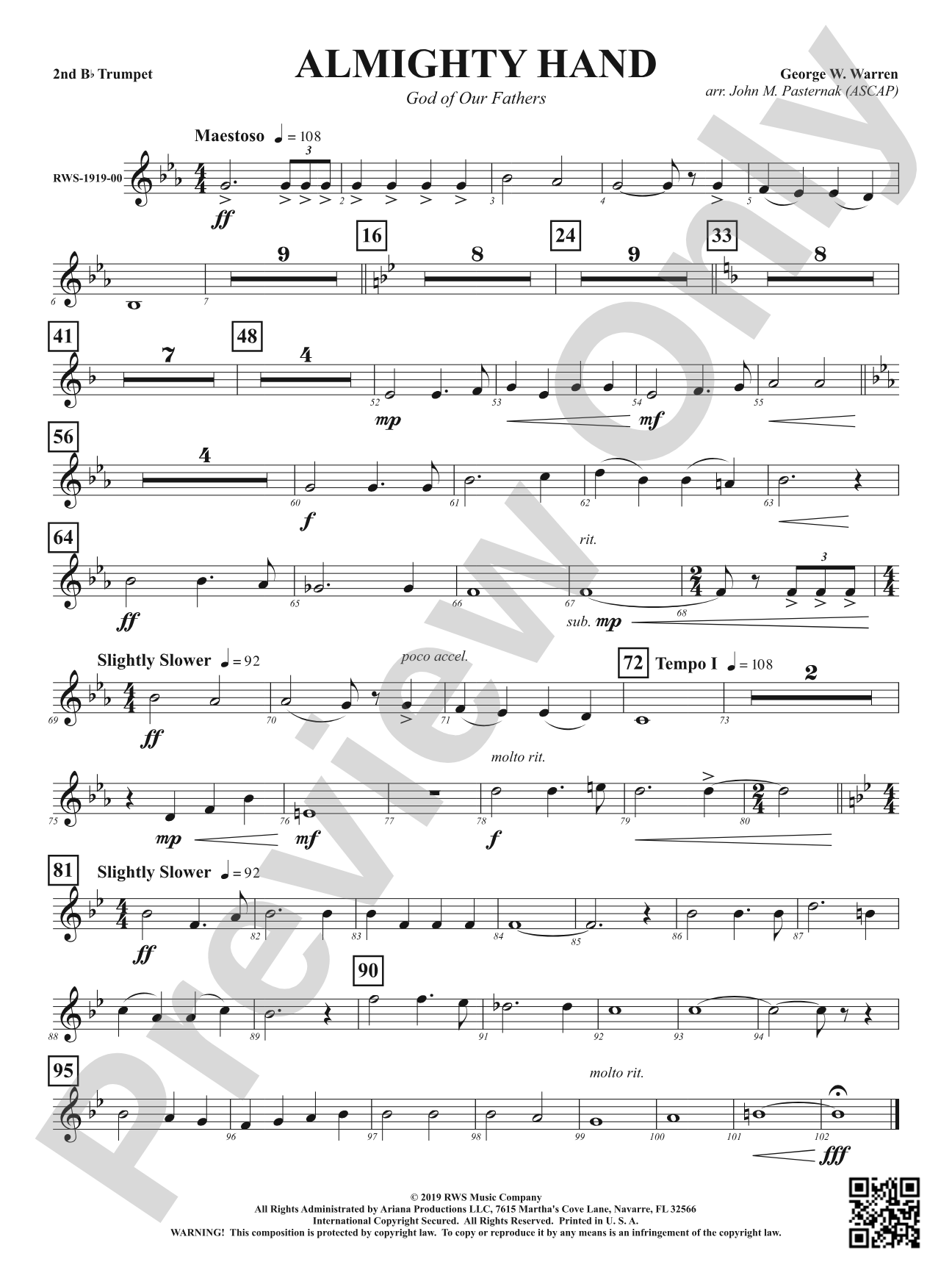 Almighty Hand - God of Our Fathers: 2nd B-flat Trumpet