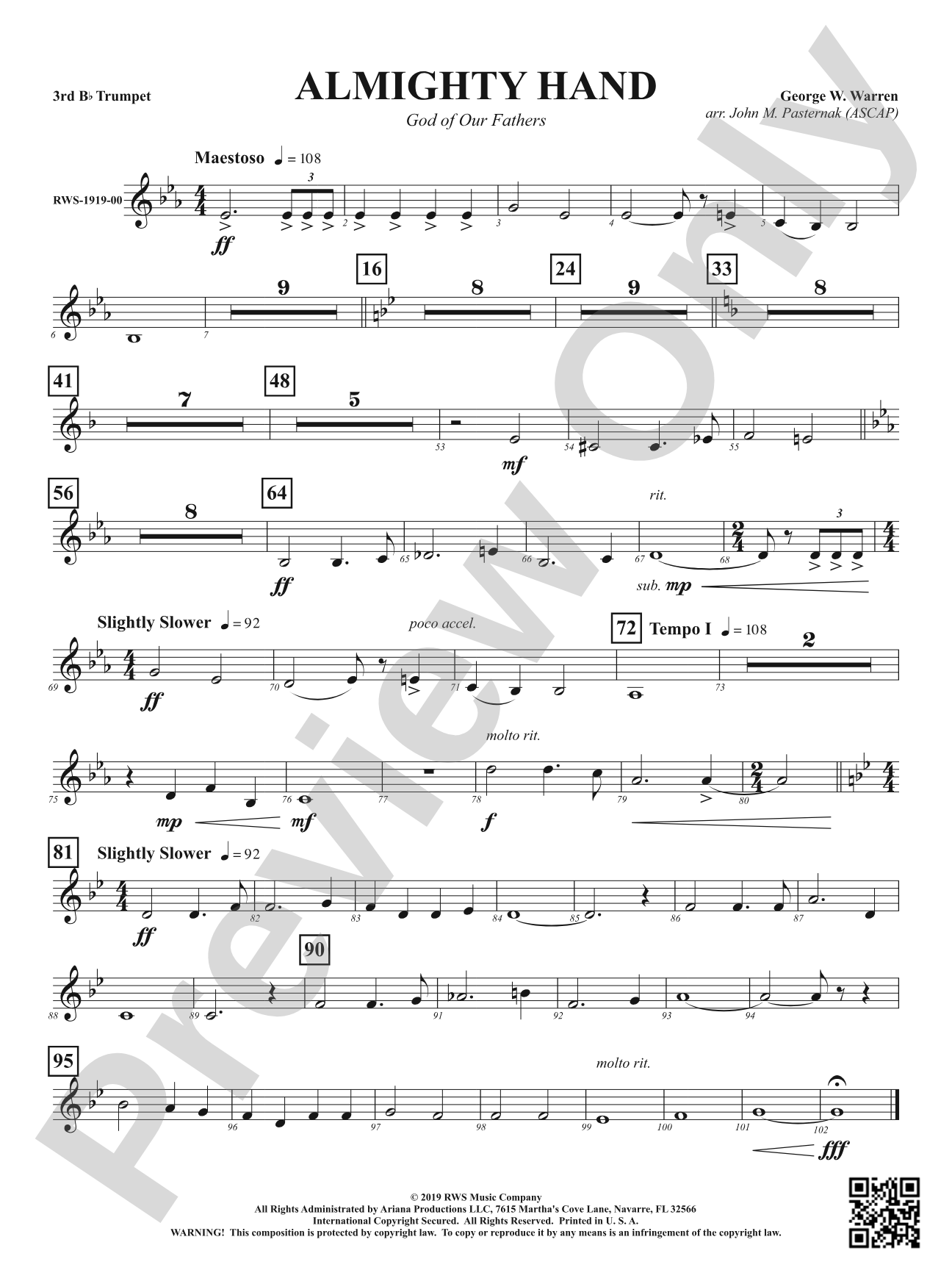 Almighty Hand - God of Our Fathers: 3rd B-flat Trumpet