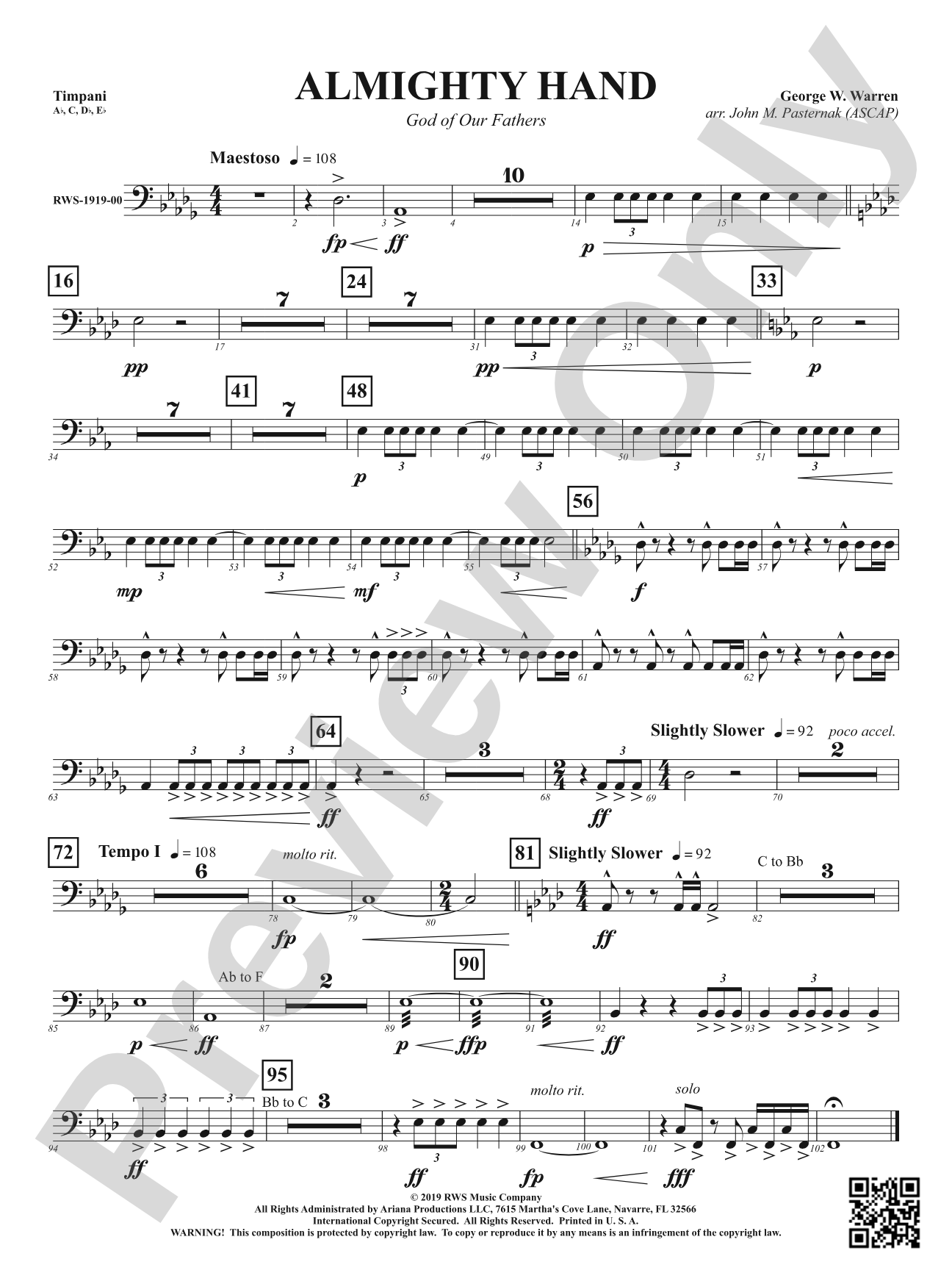 Almighty Hand - God of Our Fathers: Timpani