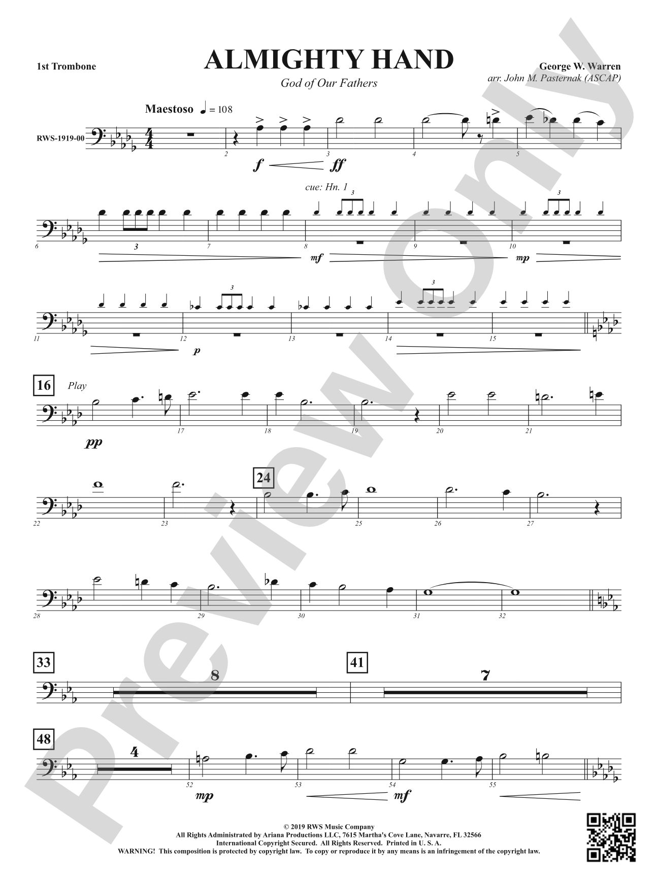 Almighty Hand - God of Our Fathers: 1st Trombone