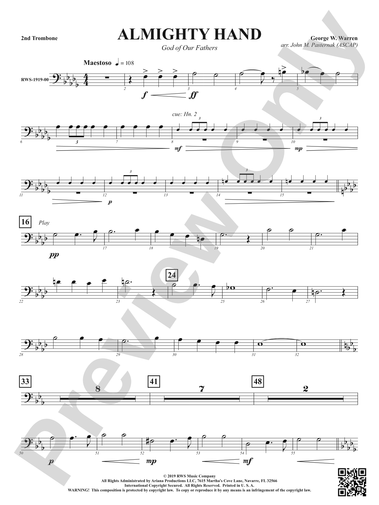 Almighty Hand - God of Our Fathers: 2nd Trombone