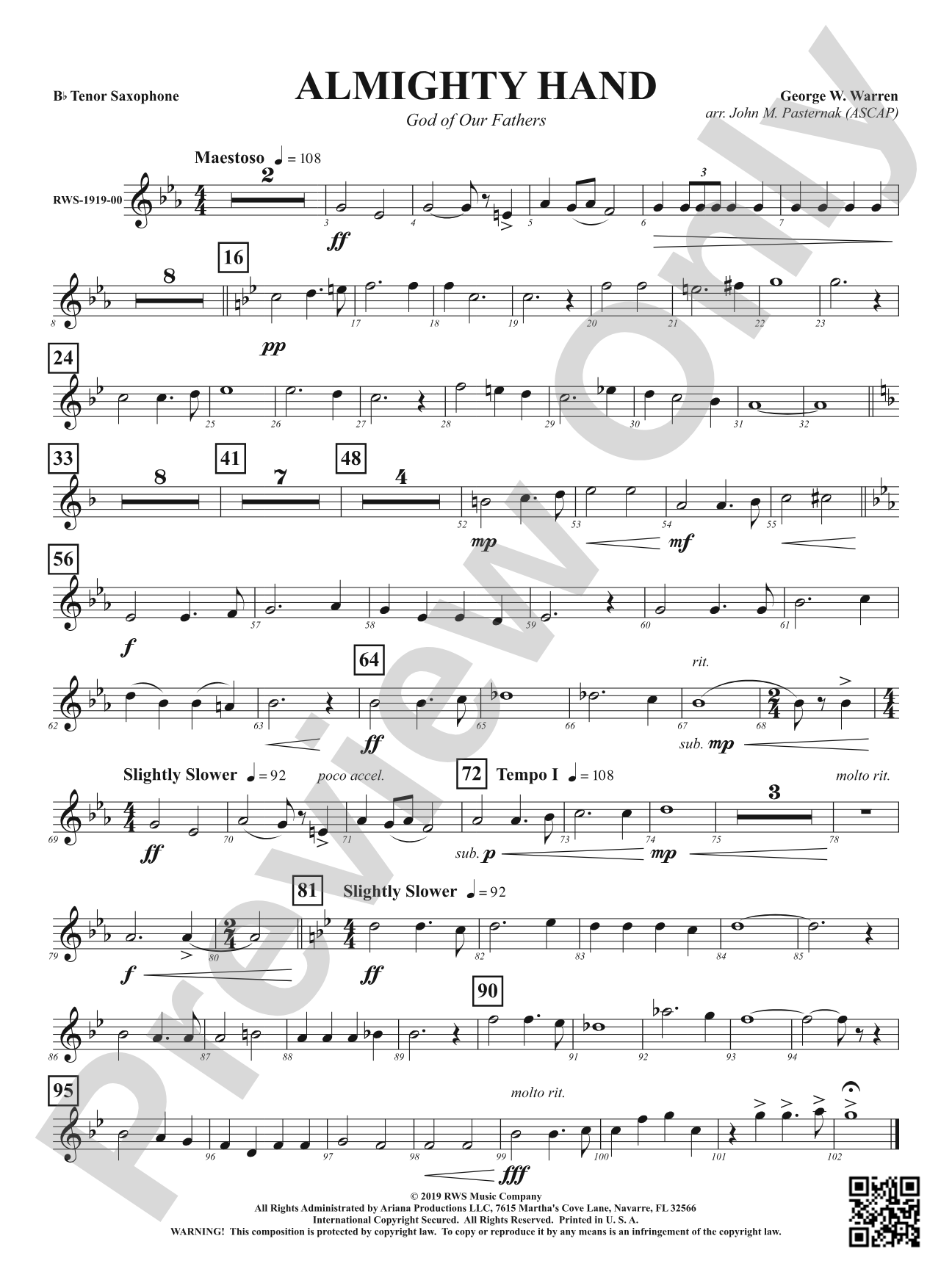 Almighty Hand - God of Our Fathers: B-flat Tenor Saxophone