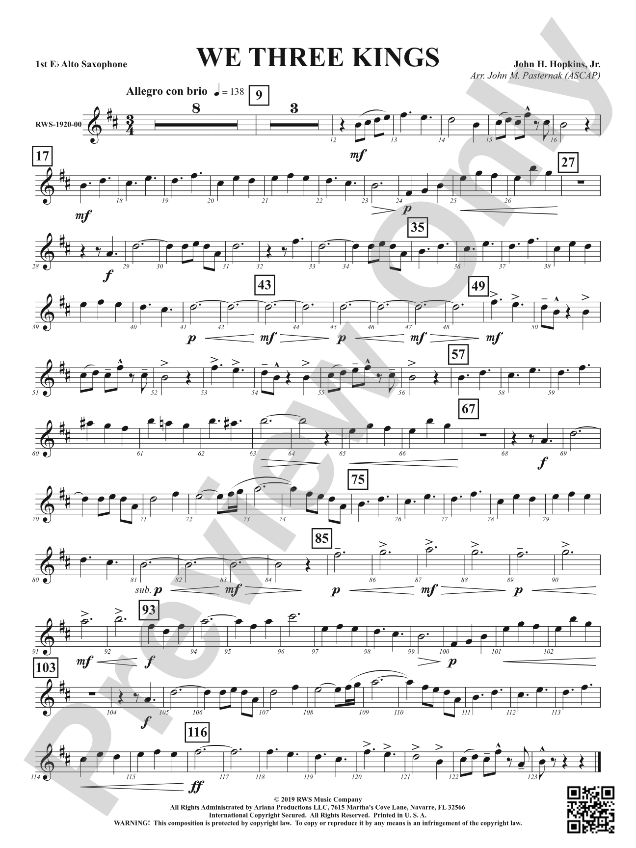 We Three Kings: 1st E-flat Alto Saxophone