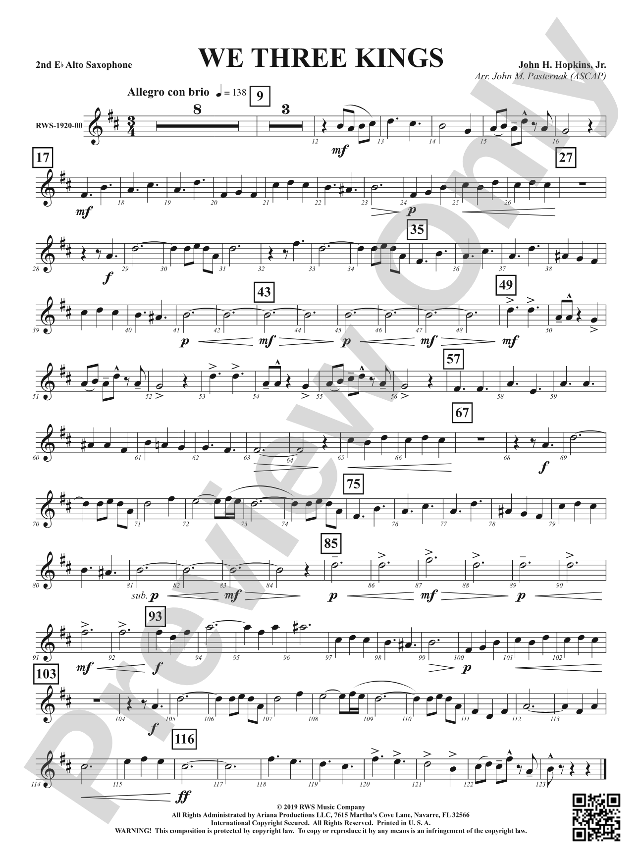 We Three Kings: 2nd E-flat Alto Saxophone