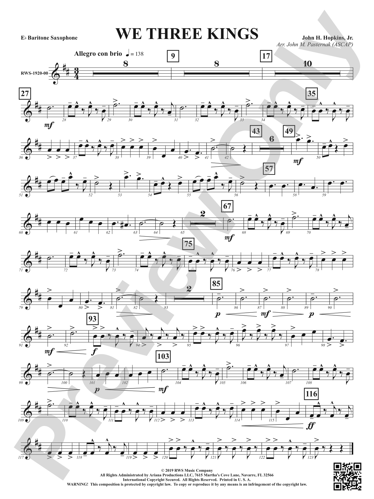 We Three Kings: E-flat Baritone Saxophone