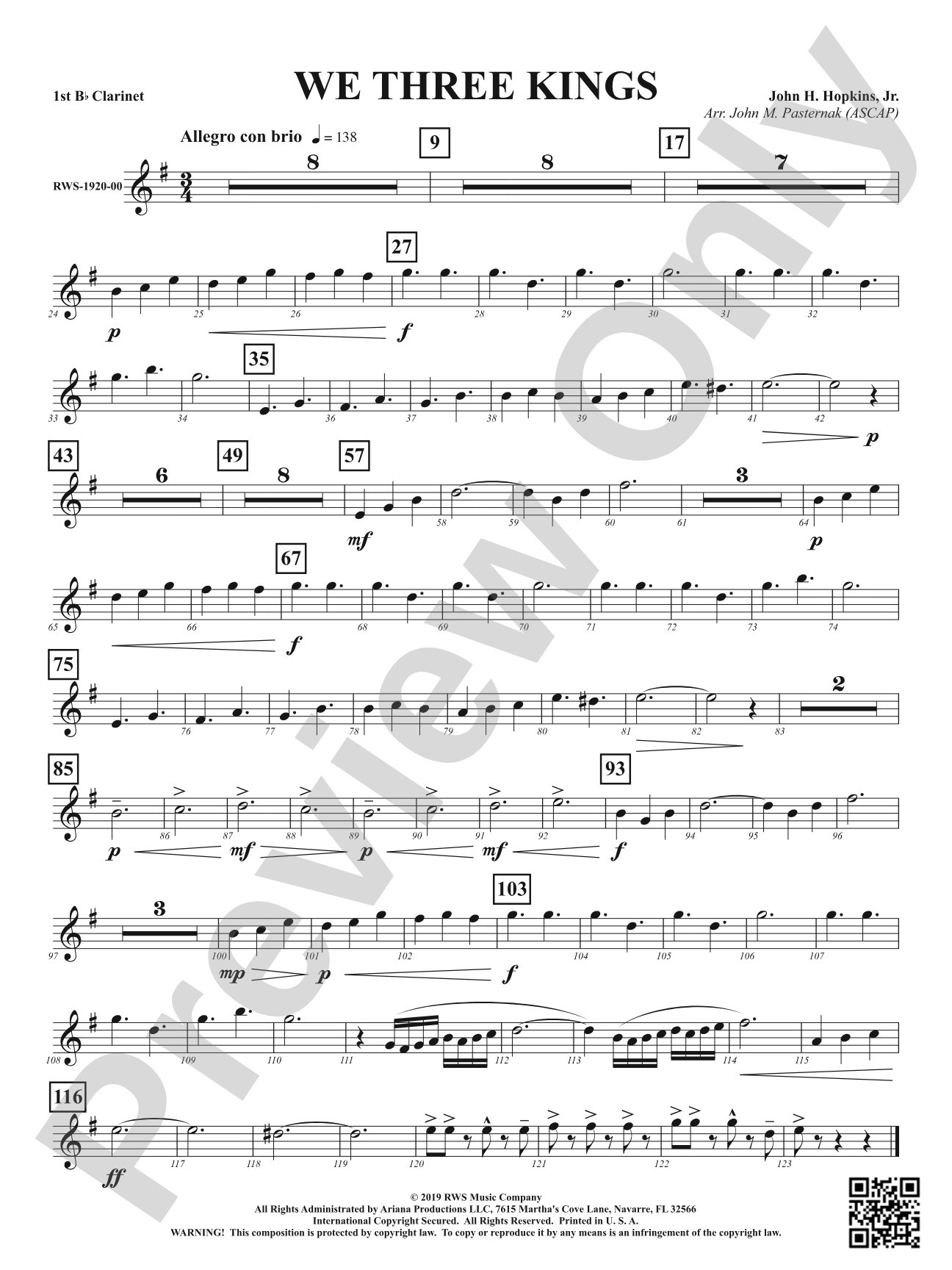 We Three Kings: 1st B-flat Clarinet