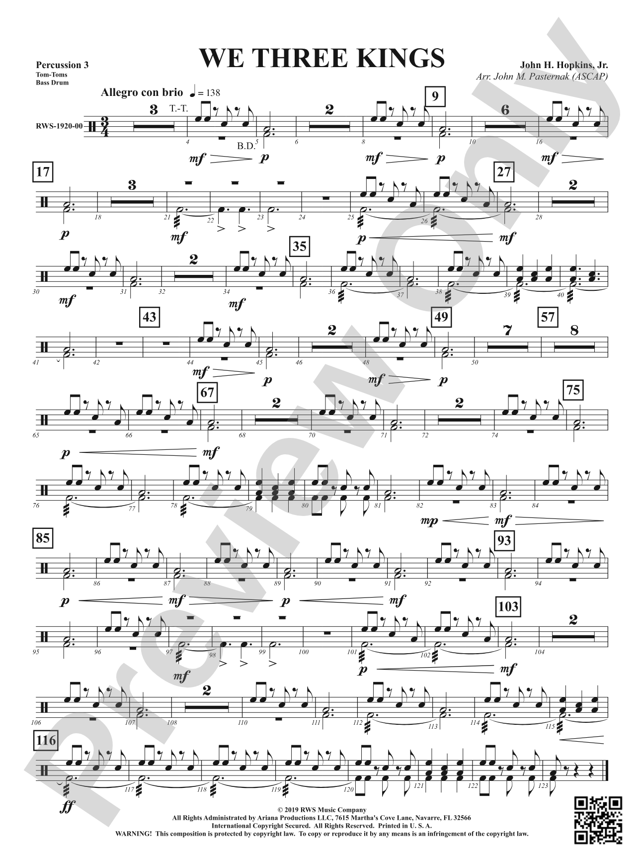 We Three Kings: 3rd Percussion