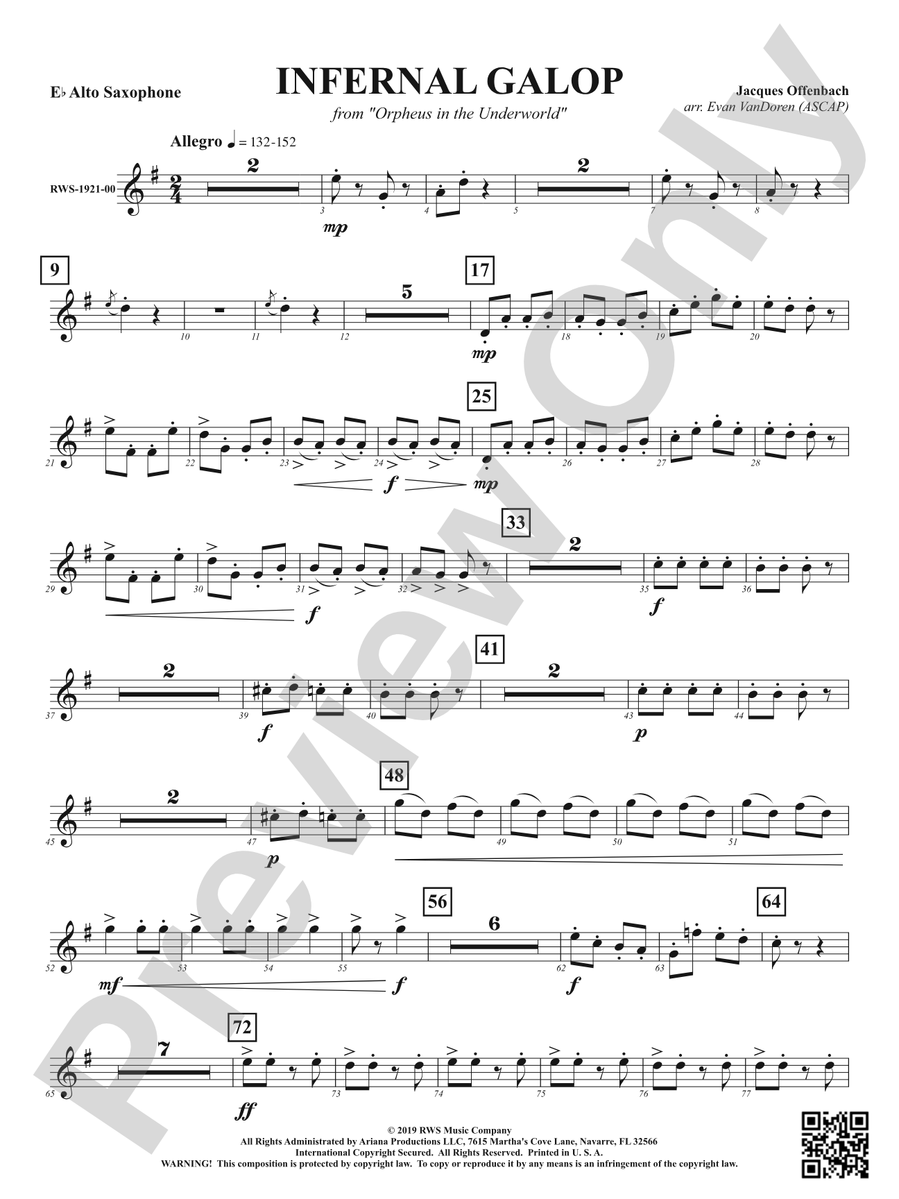 Infernal Galop - From <i>Orpheus in the Underworld</i>: 1st E-flat Alto Saxophone