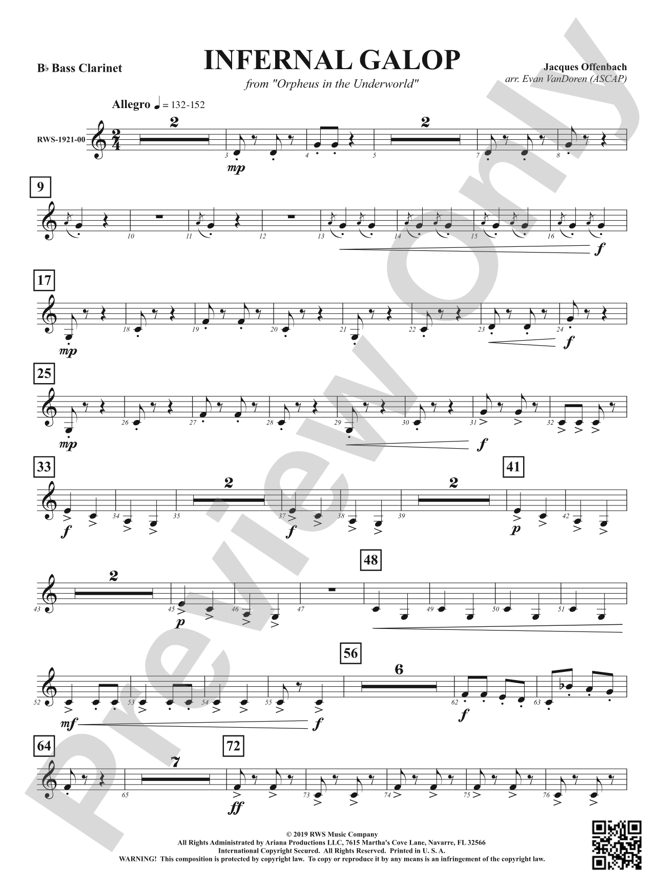 Infernal Galop - From <i>Orpheus in the Underworld</i>: B-flat Bass Clarinet