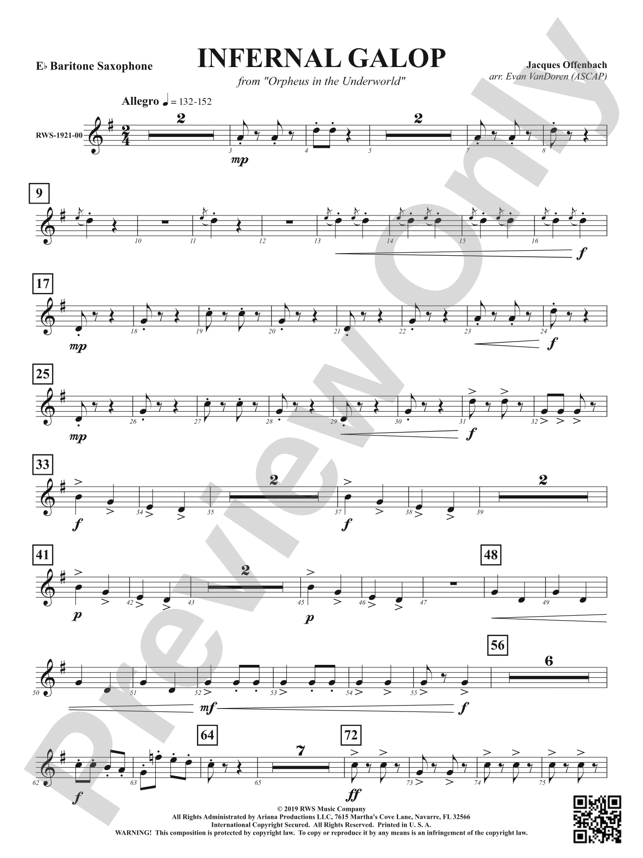 Infernal Galop - From <i>Orpheus in the Underworld</i>: E-flat Baritone Saxophone