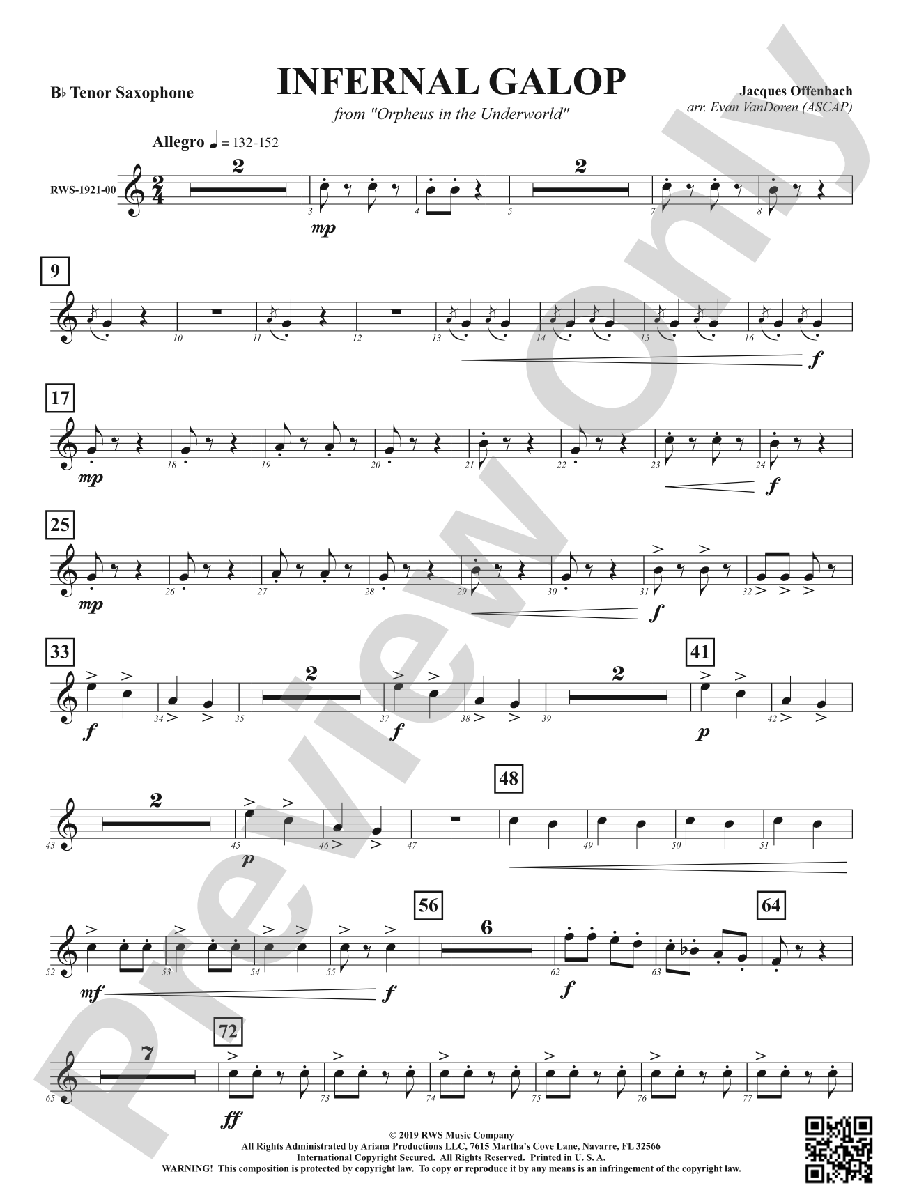 Infernal Galop - From <i>Orpheus in the Underworld</i>: B-flat Tenor Saxophone