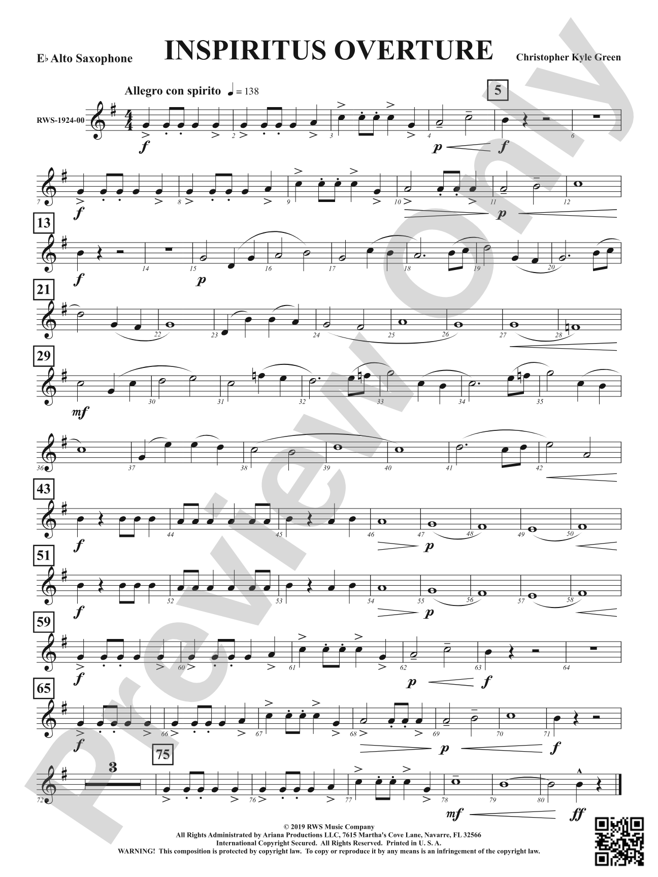 Inspiritus Overture: 1st E-flat Alto Saxophone