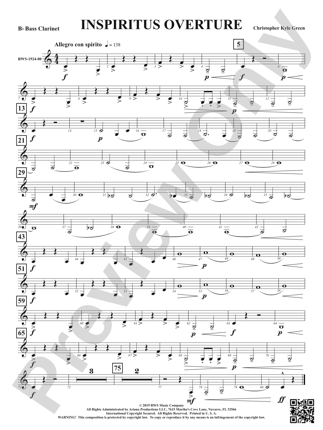 Inspiritus Overture: B-flat Bass Clarinet
