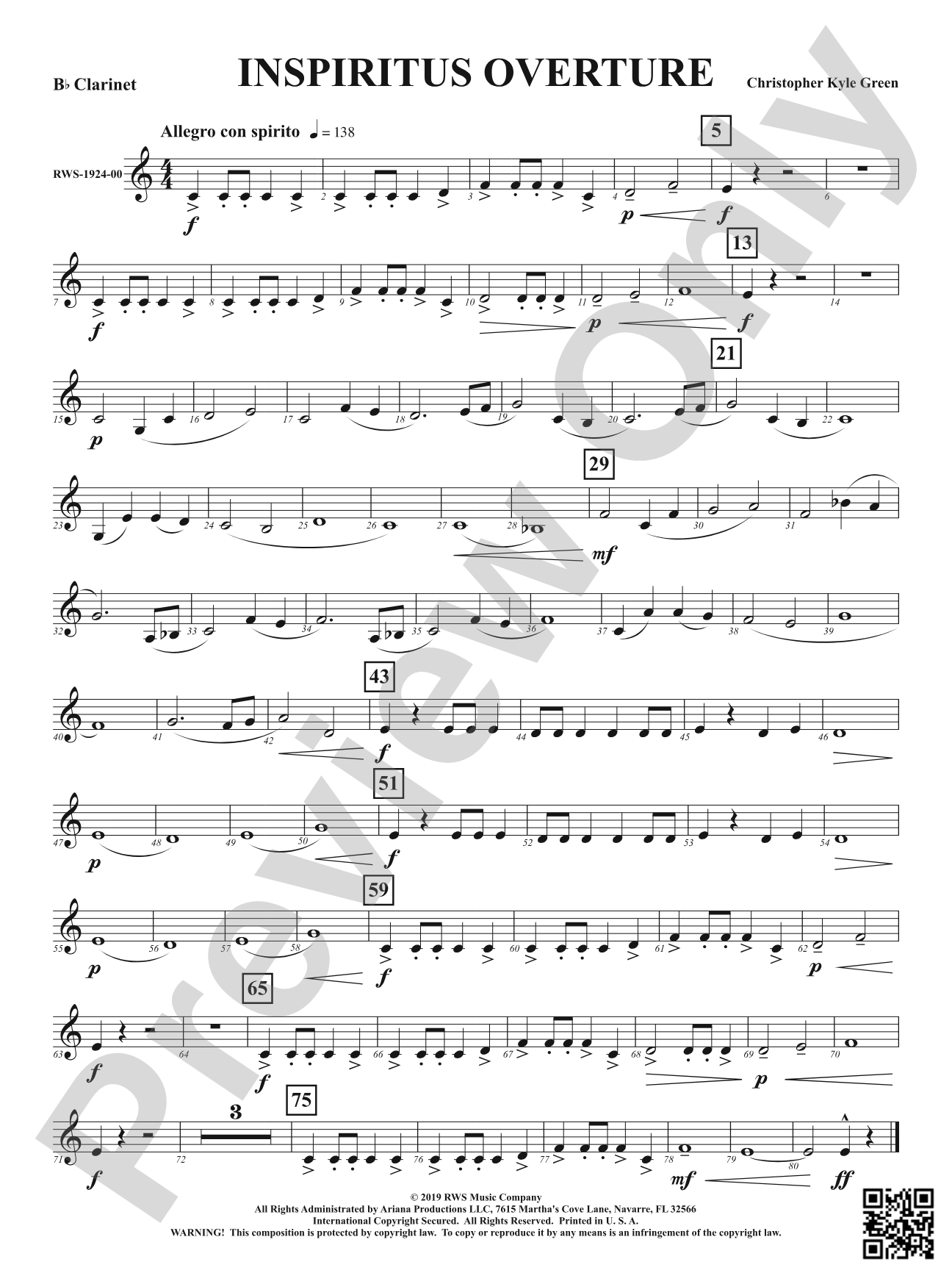 Inspiritus Overture: 1st B-flat Clarinet