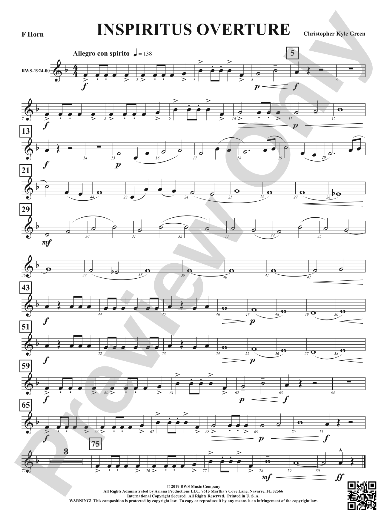 Inspiritus Overture: 1st F Horn