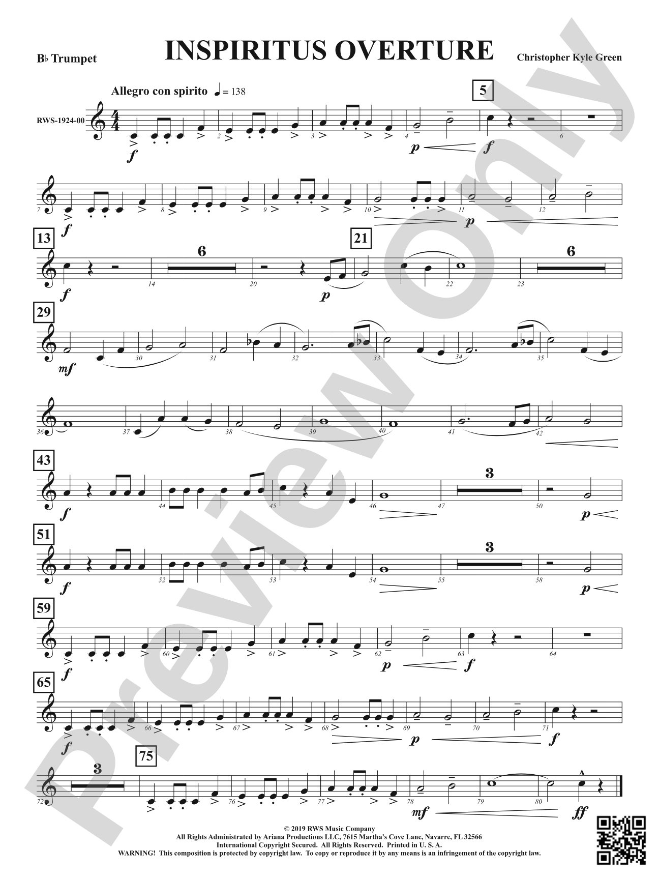 Inspiritus Overture: 1st B-flat Trumpet