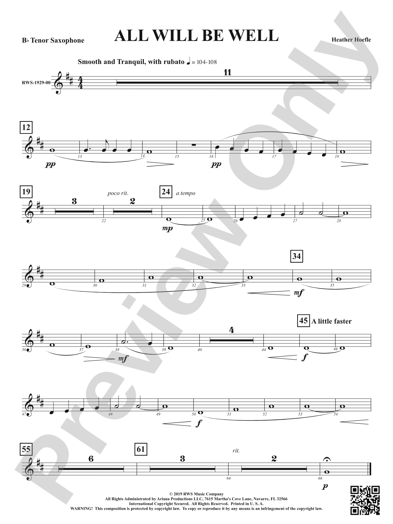 All Will Be Well: B-flat Tenor Saxophone