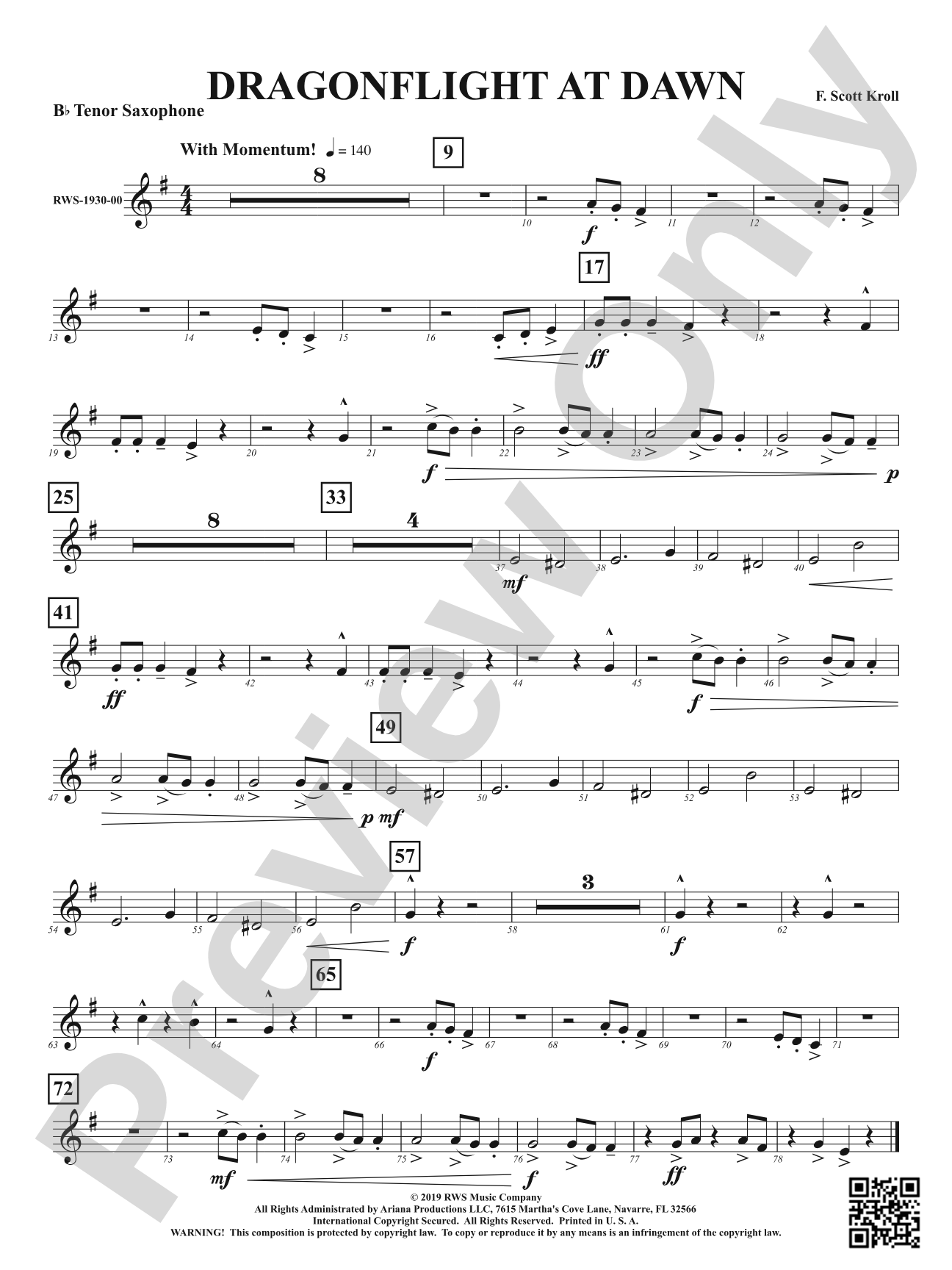 Dragonflight at Dawn: B-flat Tenor Saxophone