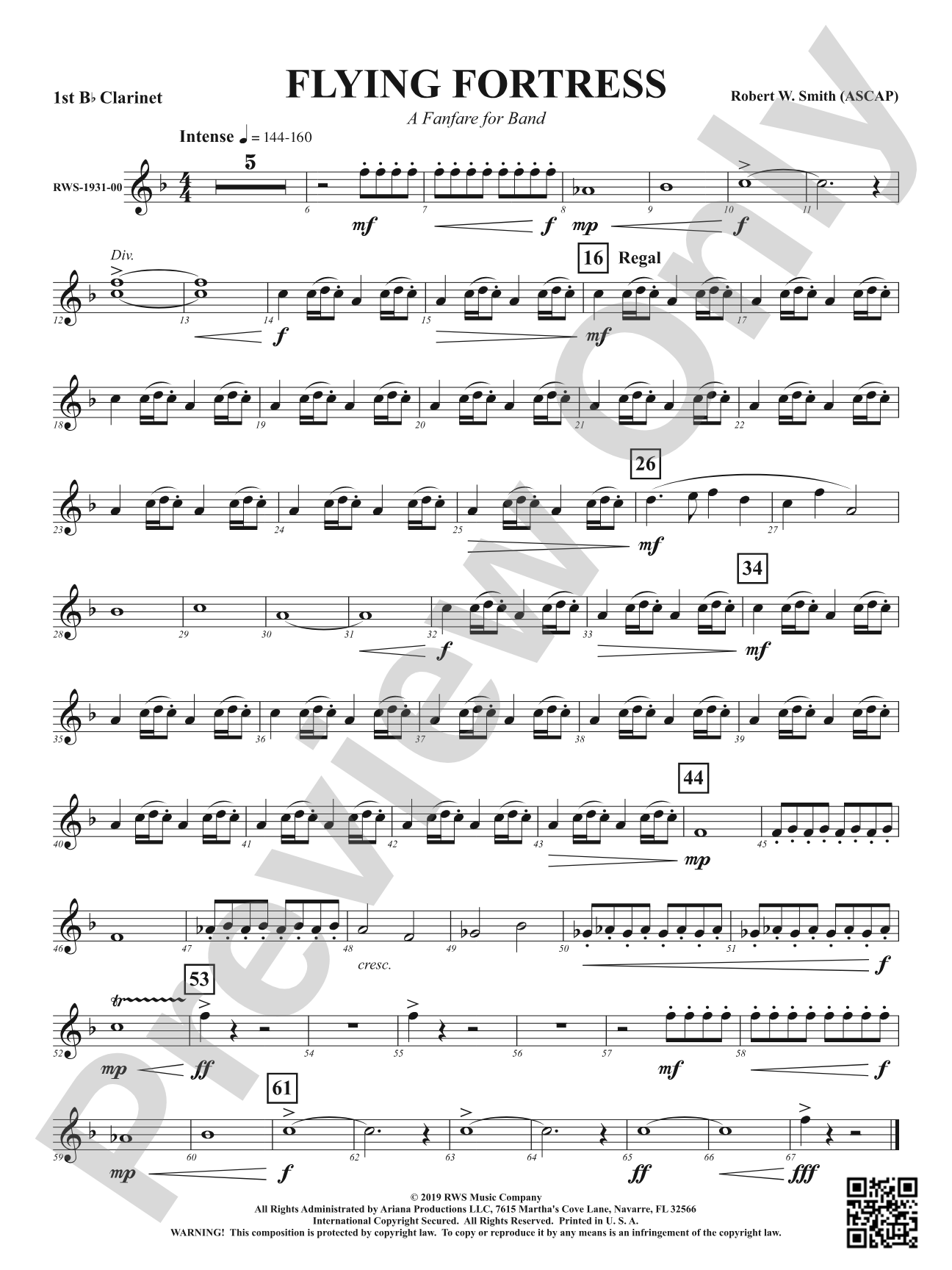 Flying Fortress - A Fanfare for Band: 1st B-flat Clarinet