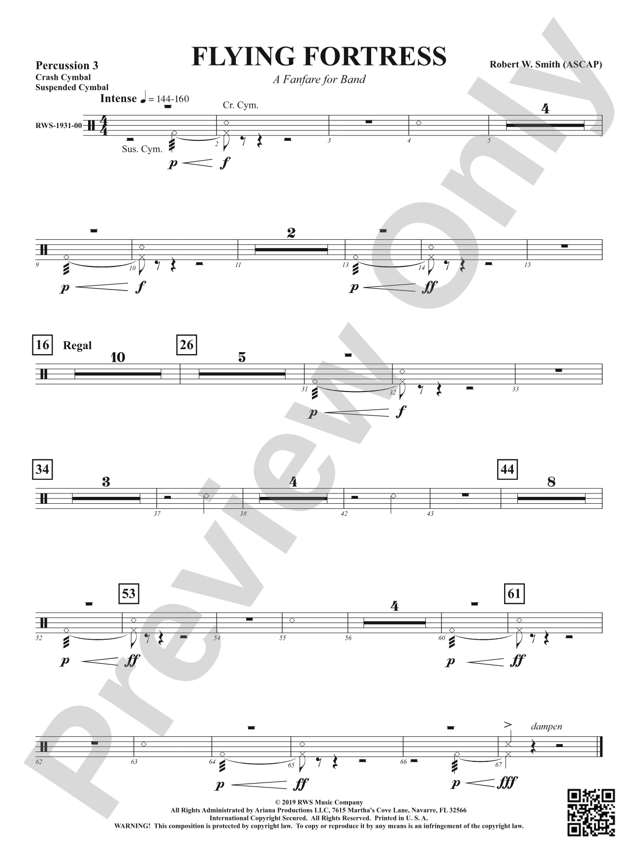 Flying Fortress - A Fanfare for Band: 3rd Percussion