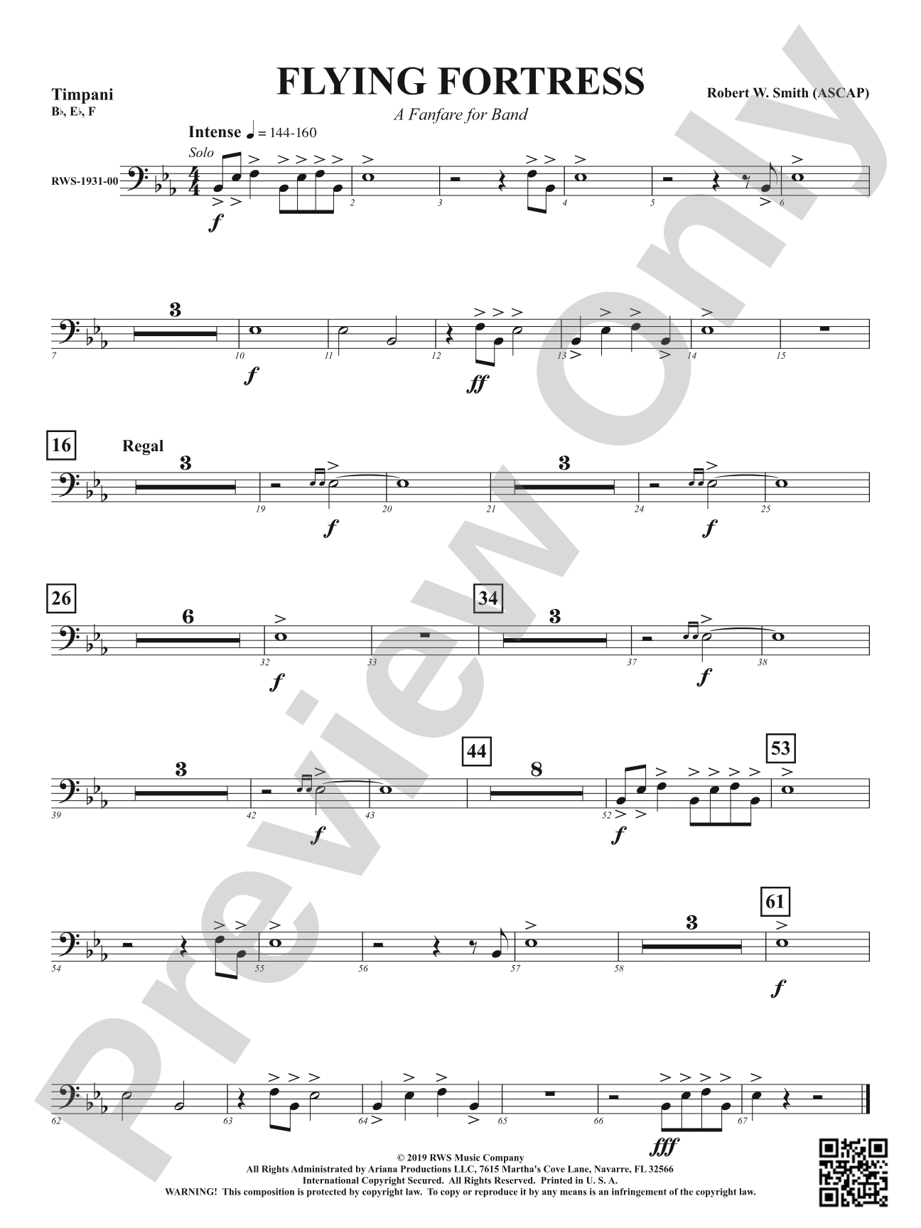 Flying Fortress - A Fanfare for Band: Timpani