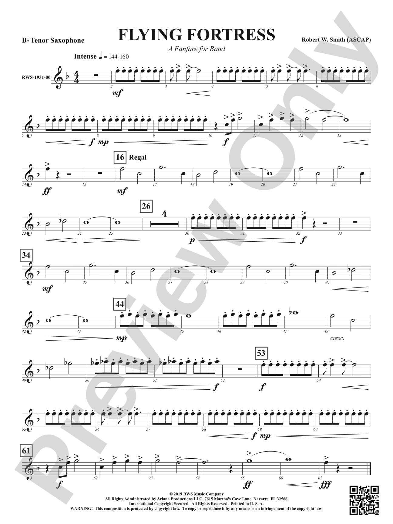 Flying Fortress - A Fanfare for Band: B-flat Tenor Saxophone