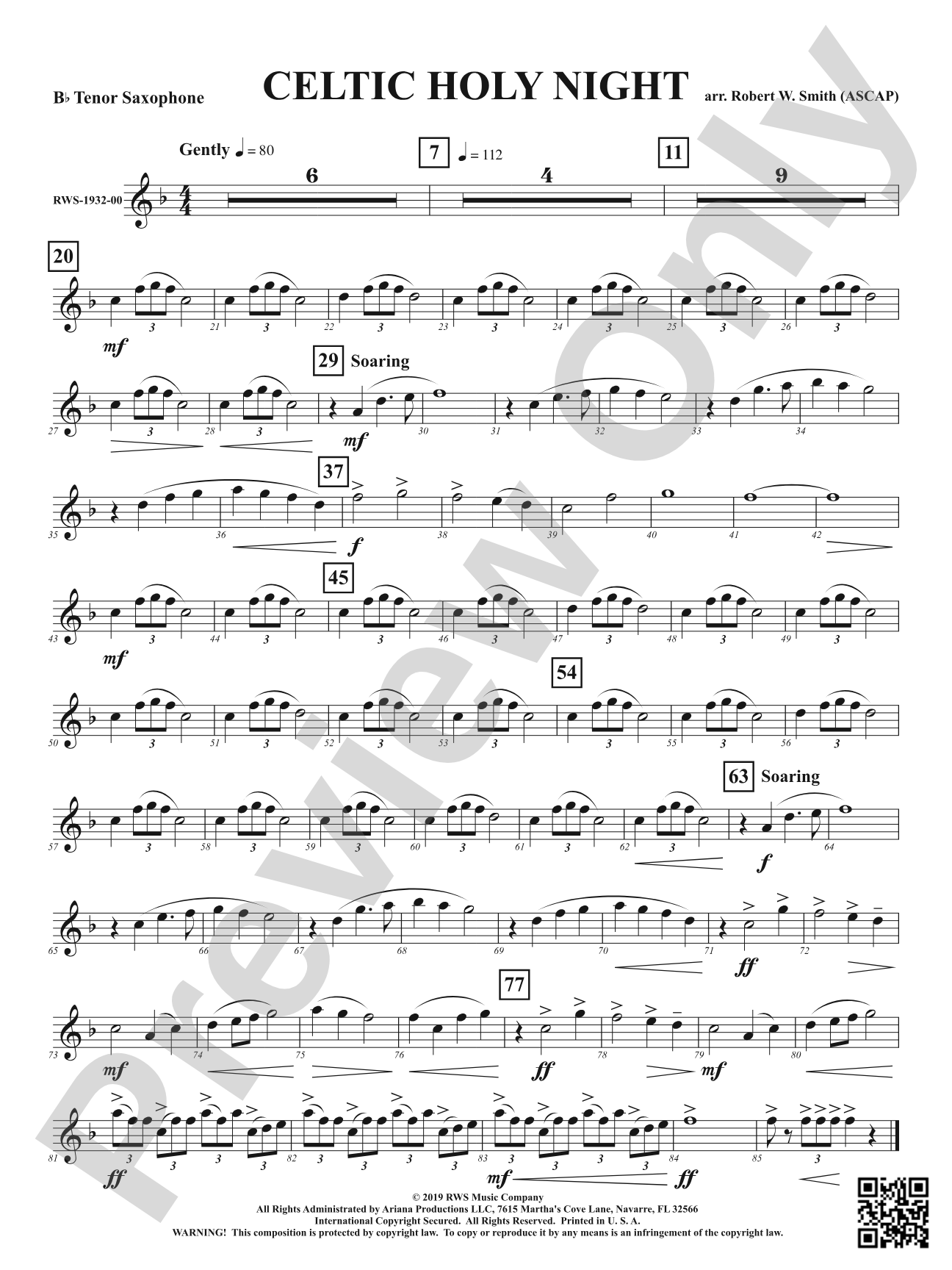Celtic Holy Night: B-flat Tenor Saxophone