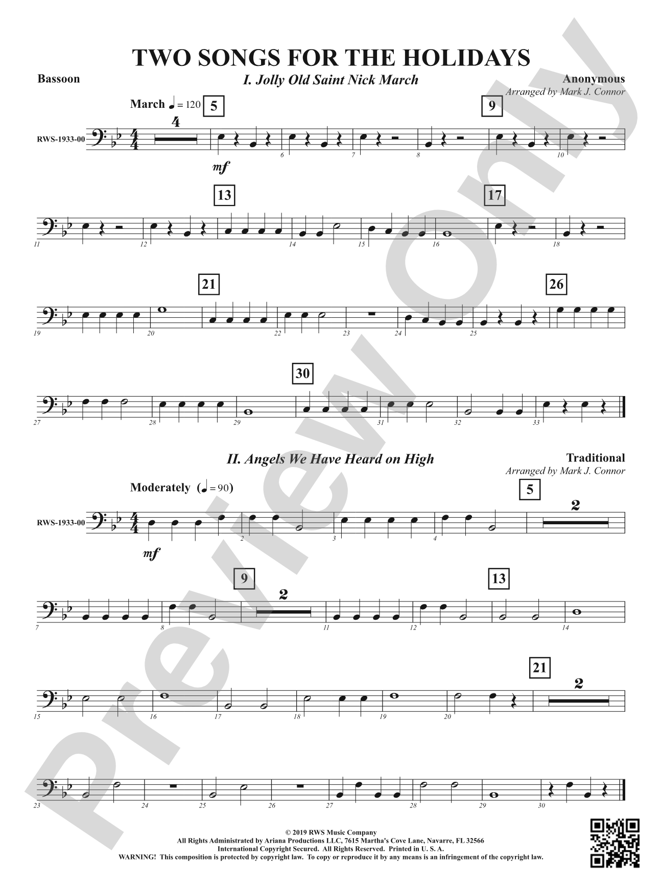 Two Songs for the Holidays - Jolly Old Saint Nick March & Angels We Have Heard On High: Bassoon