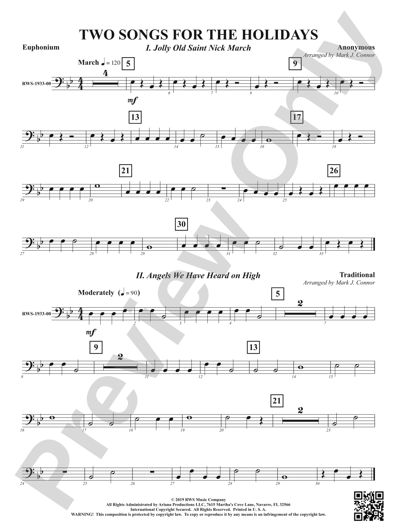 Two Songs for the Holidays - Jolly Old Saint Nick March & Angels We Have Heard On High: Baritone B.C.