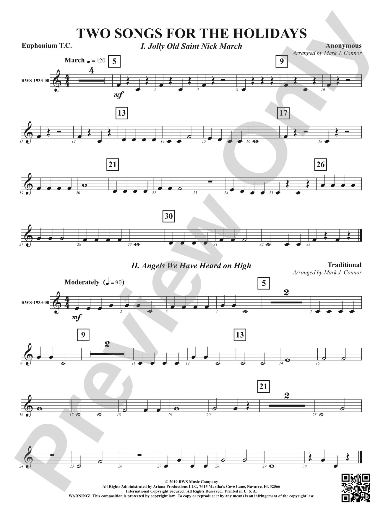 Two Songs for the Holidays - Jolly Old Saint Nick March & Angels We Have Heard On High: Baritone T.C.