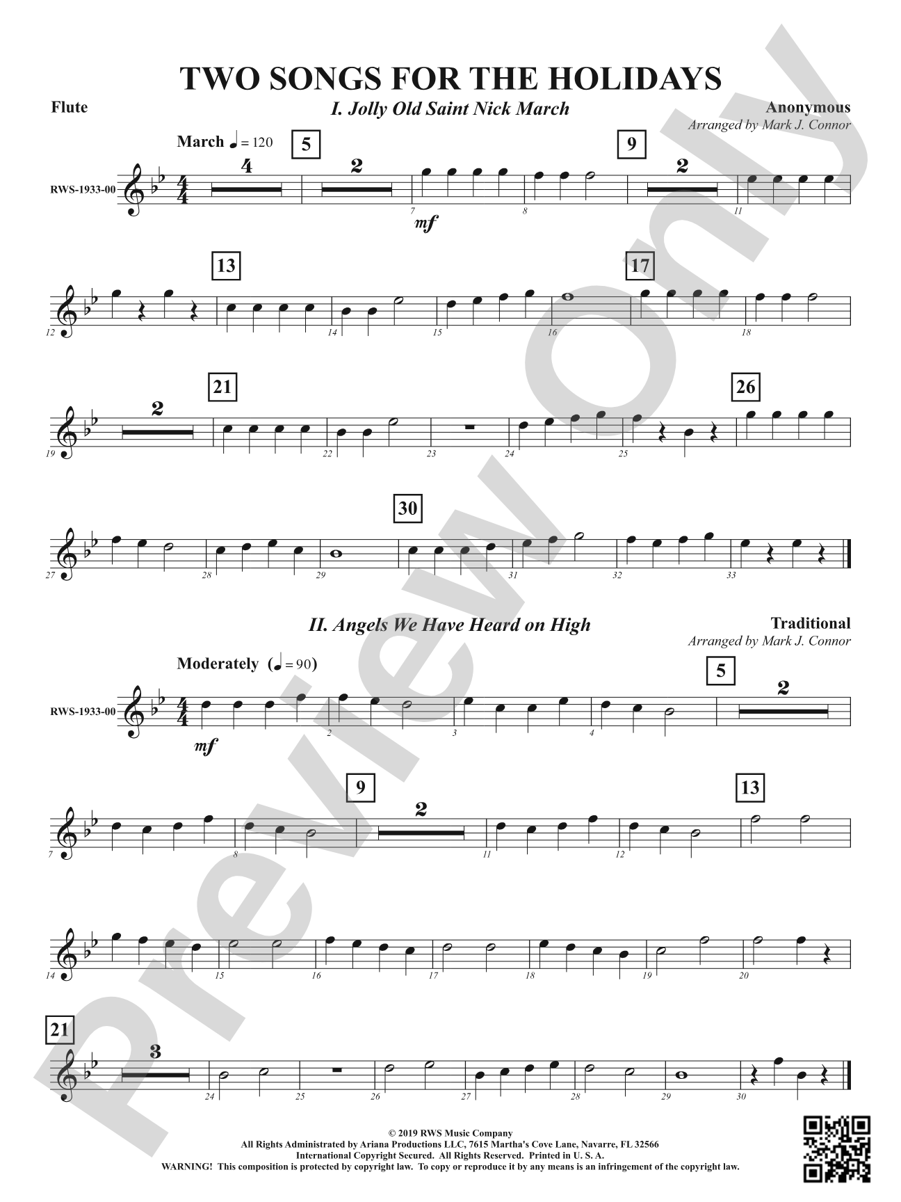 Two Songs for the Holidays - Jolly Old Saint Nick March & Angels We Have Heard On High: 1st Flute