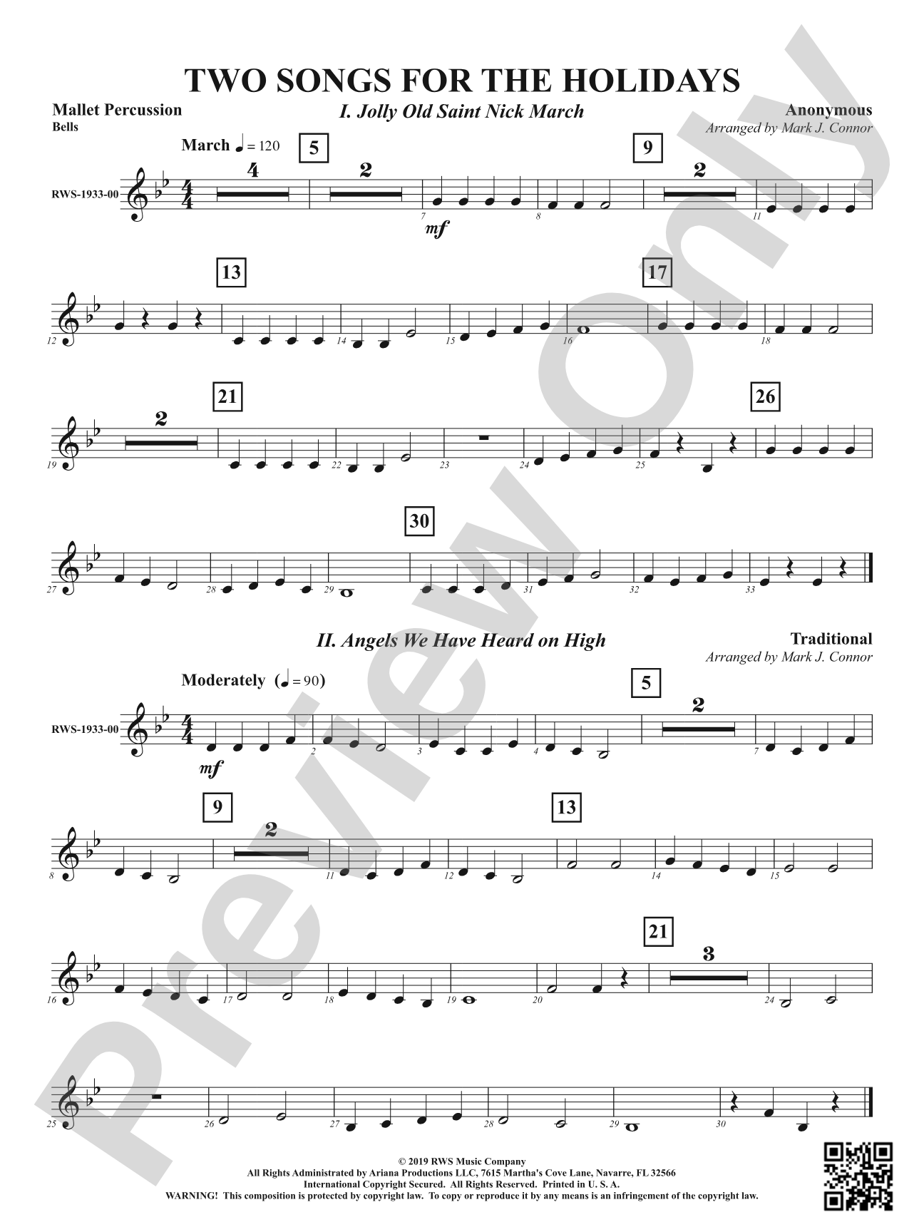 Two Songs for the Holidays - Jolly Old Saint Nick March & Angels We Have Heard On High: 1st Mallet Percussion