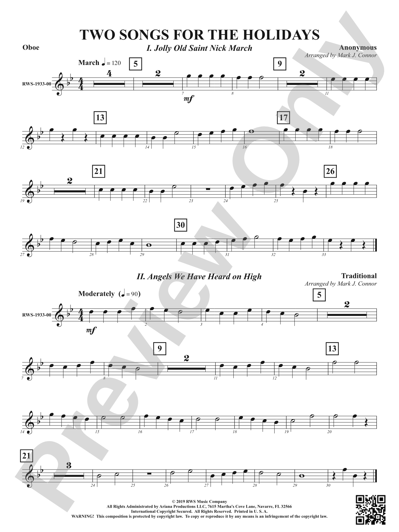 Two Songs for the Holidays - Jolly Old Saint Nick March & Angels We Have Heard On High: Oboe
