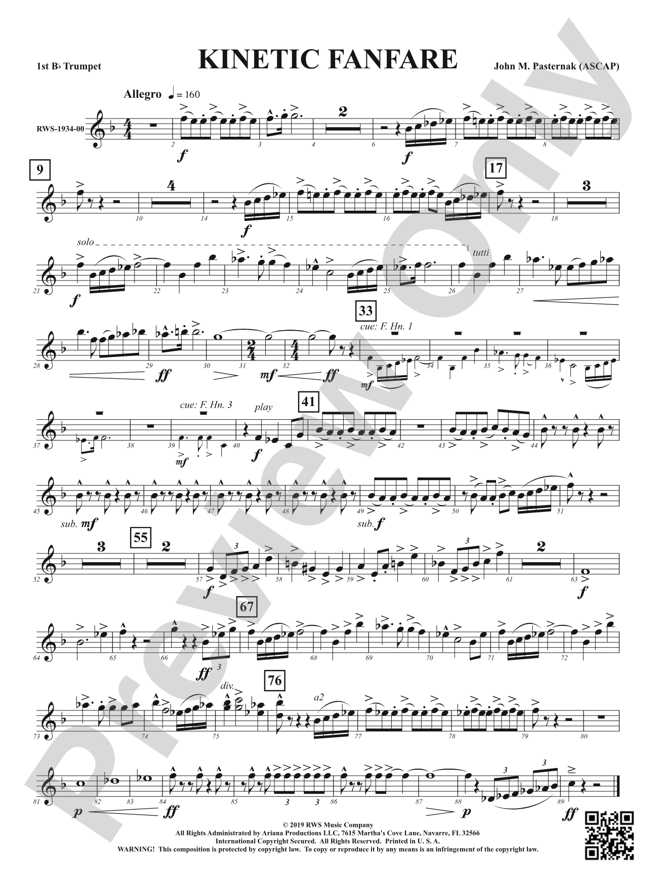 Kinetic Fanfare: 1st B-flat Trumpet